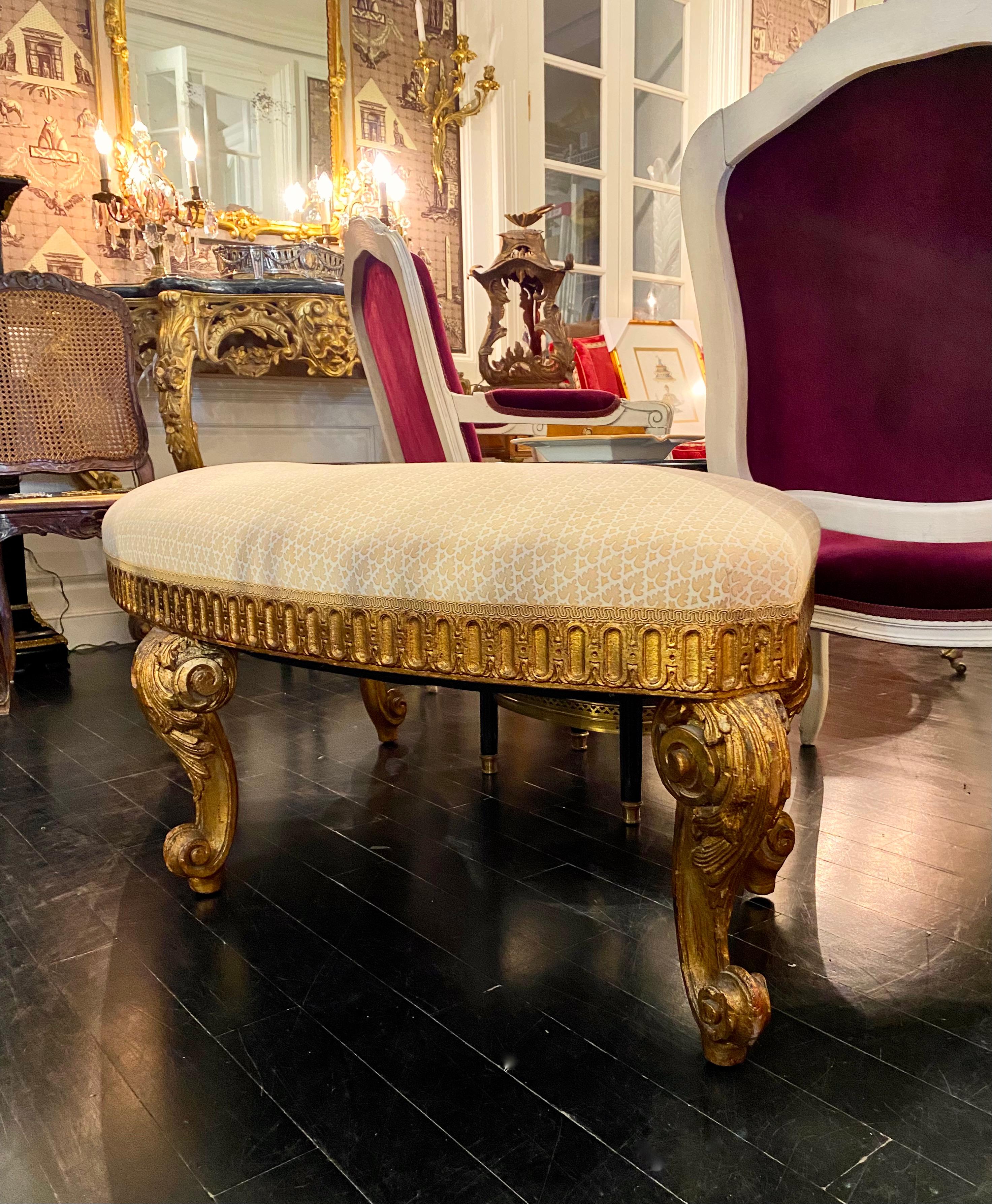 French Louis XVI Style Giltwood Semi-Circular Bench, Jacob-Inspired Model For Sale 5