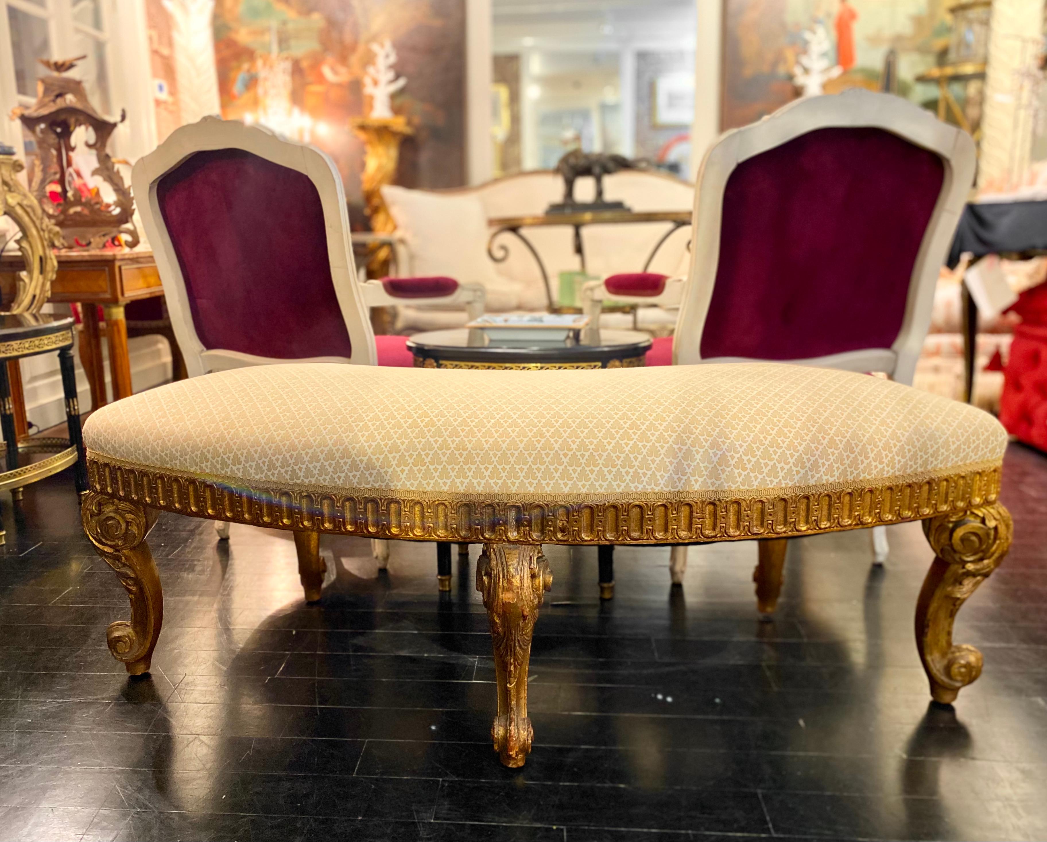 19th Century French Louis XVI Style Giltwood Semi-Circular Bench, Jacob-Inspired Model For Sale