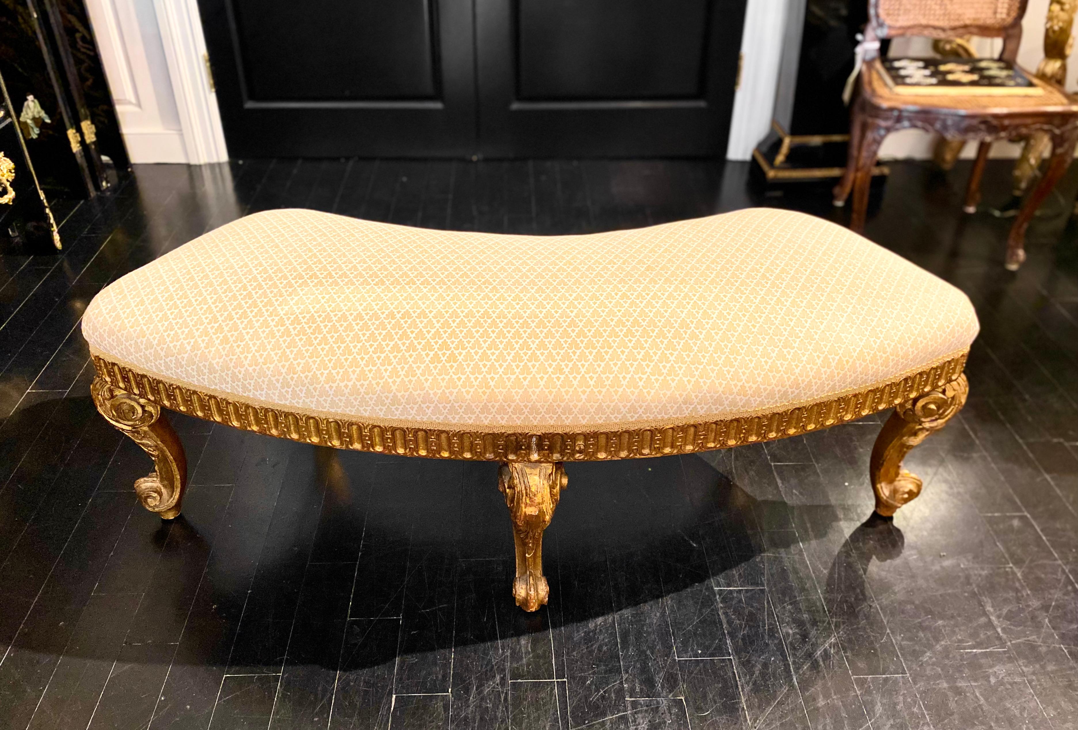 Wood French Louis XVI Style Giltwood Semi-Circular Bench, Jacob-Inspired Model For Sale