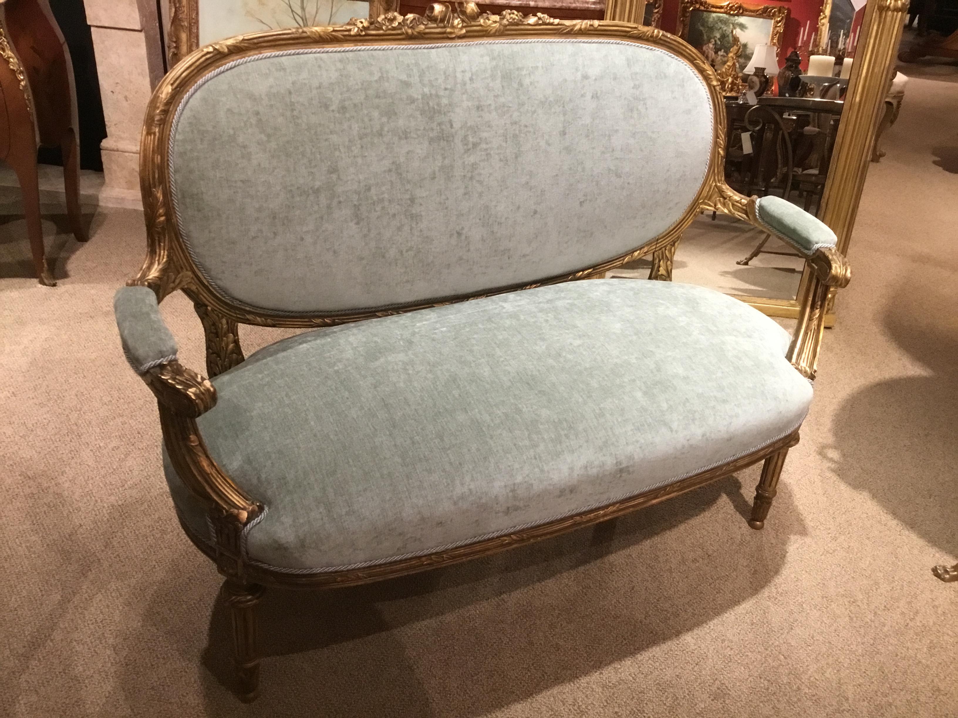 French Louis XVI-Style Giltwood Settee or Loveseat, New Upholstery 4