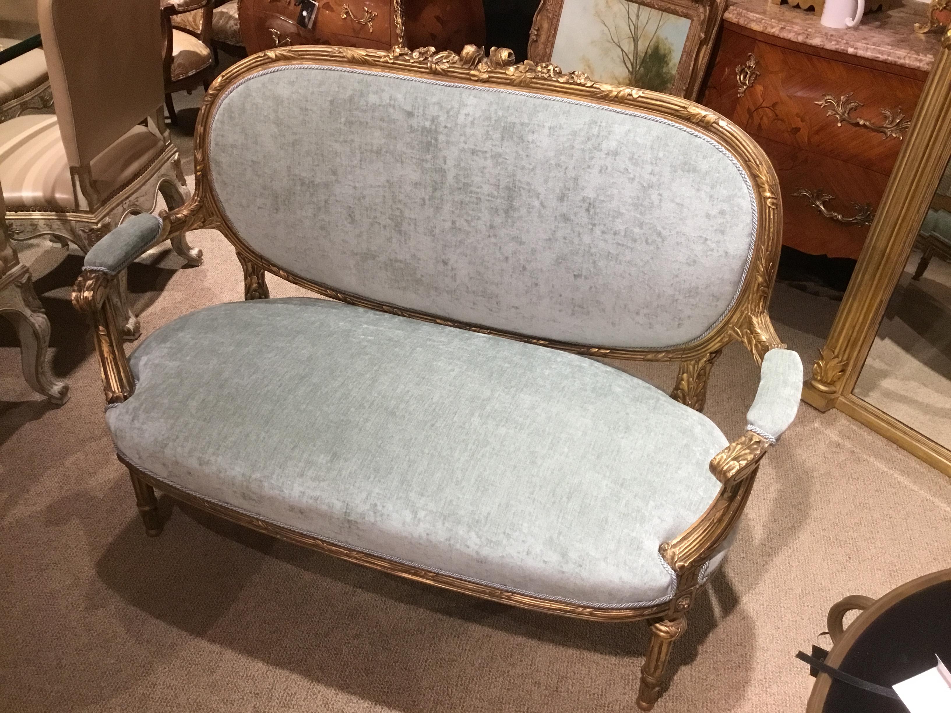 French Louis XVI-Style Giltwood Settee or Loveseat, New Upholstery 5