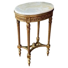 Französischer Louis XVI Stil Giltwood Beistelltisch mit ovaler Onyxplatte