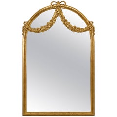 French Louis XVI Style Giltwood Swag Design Wall Mirror