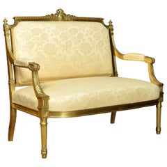 French Louis XVI Style Giltwood Two-Seat Settee