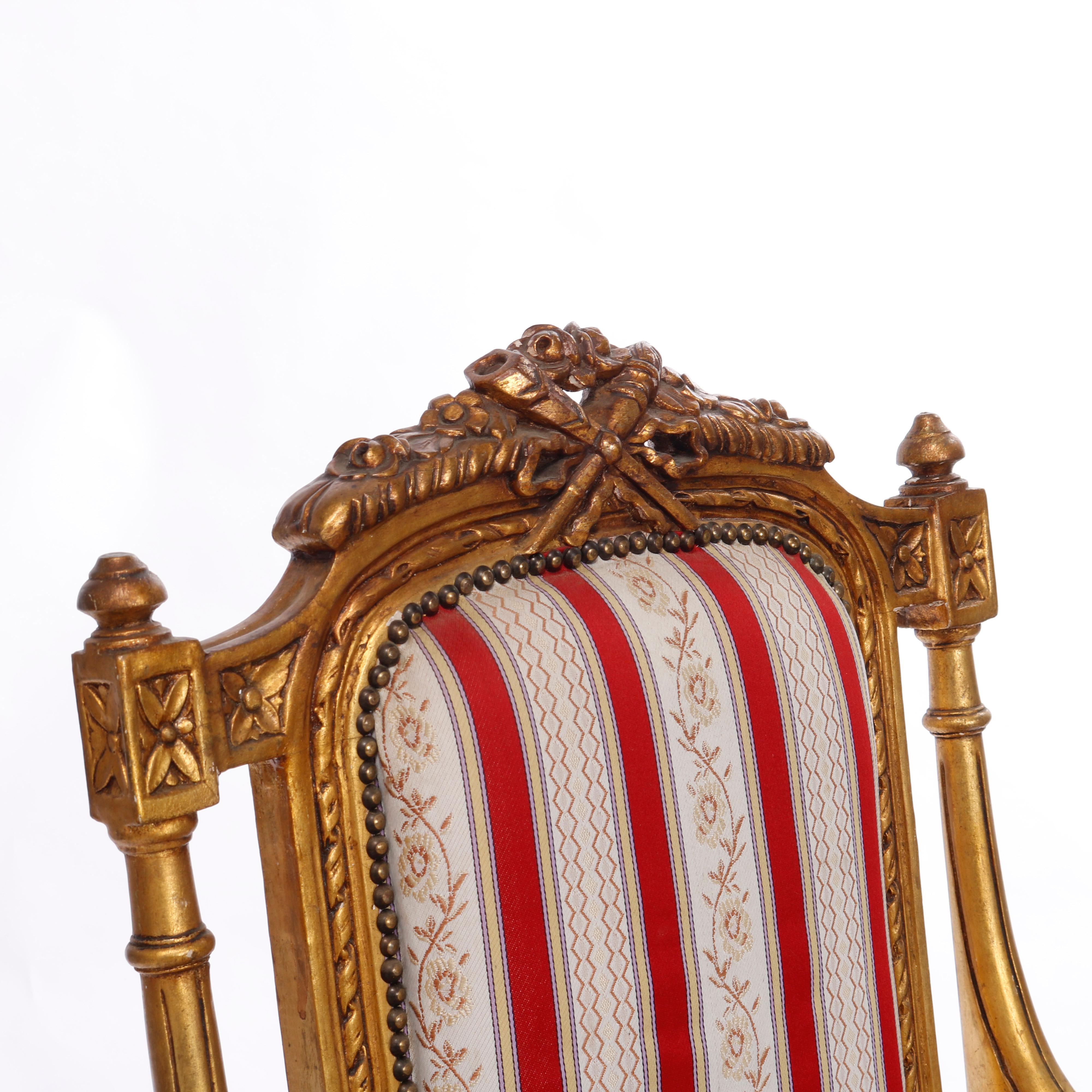 French Louis XVI Style Giltwood Upholstered Armchairs, 20th C For Sale 5