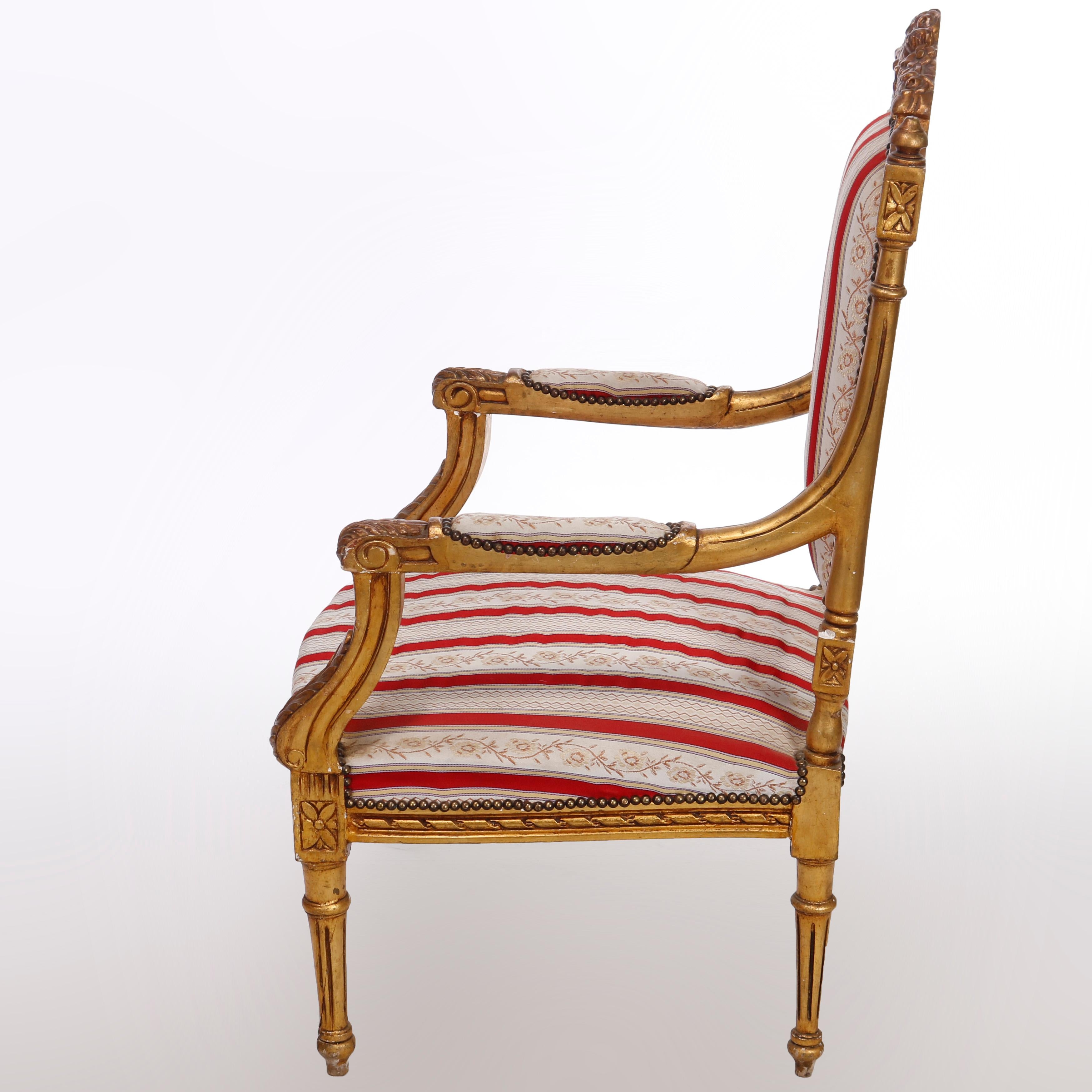French Louis XVI Style Giltwood Upholstered Armchairs, 20th C For Sale 8