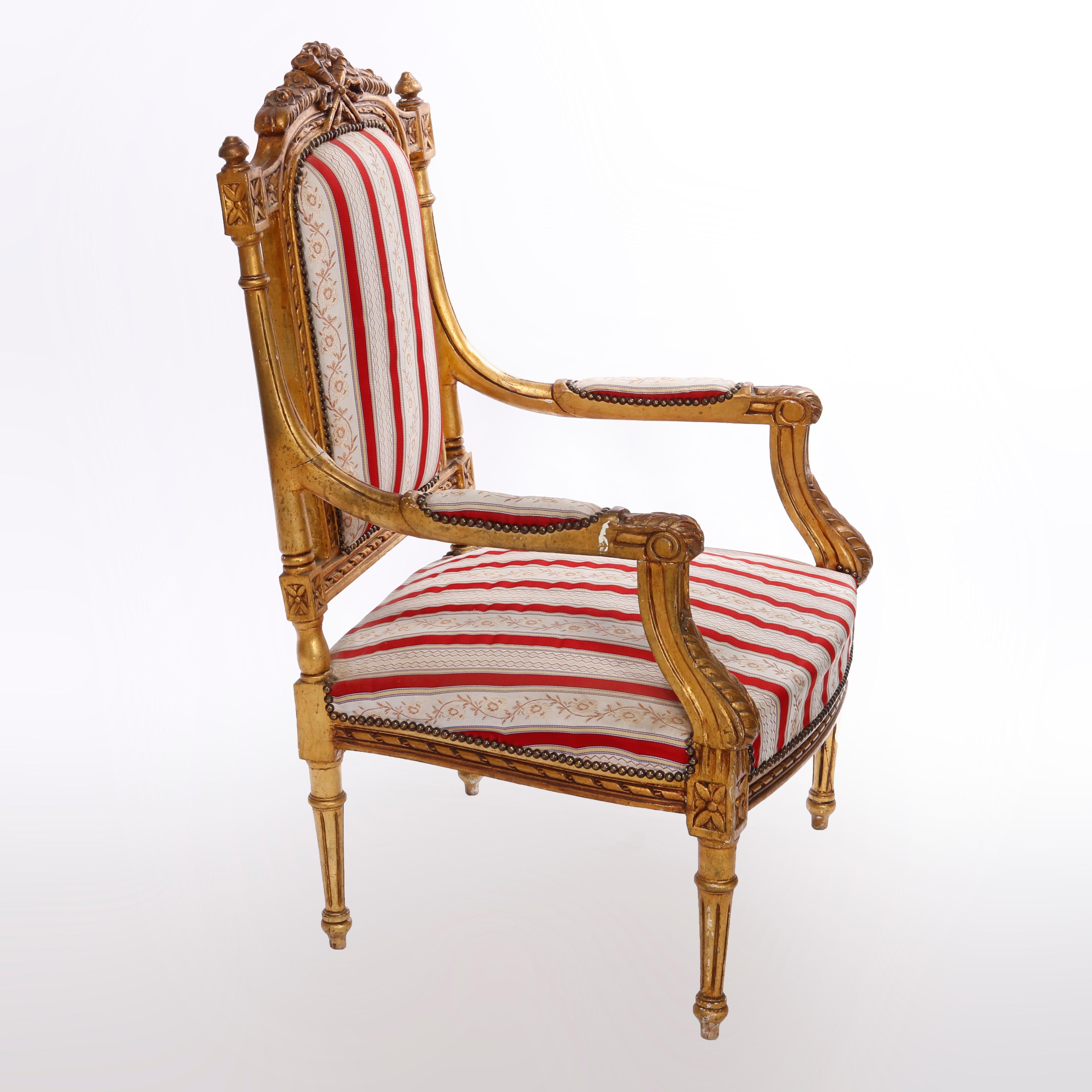 French Louis XVI Style Giltwood Upholstered Armchairs, 20th C For Sale 10
