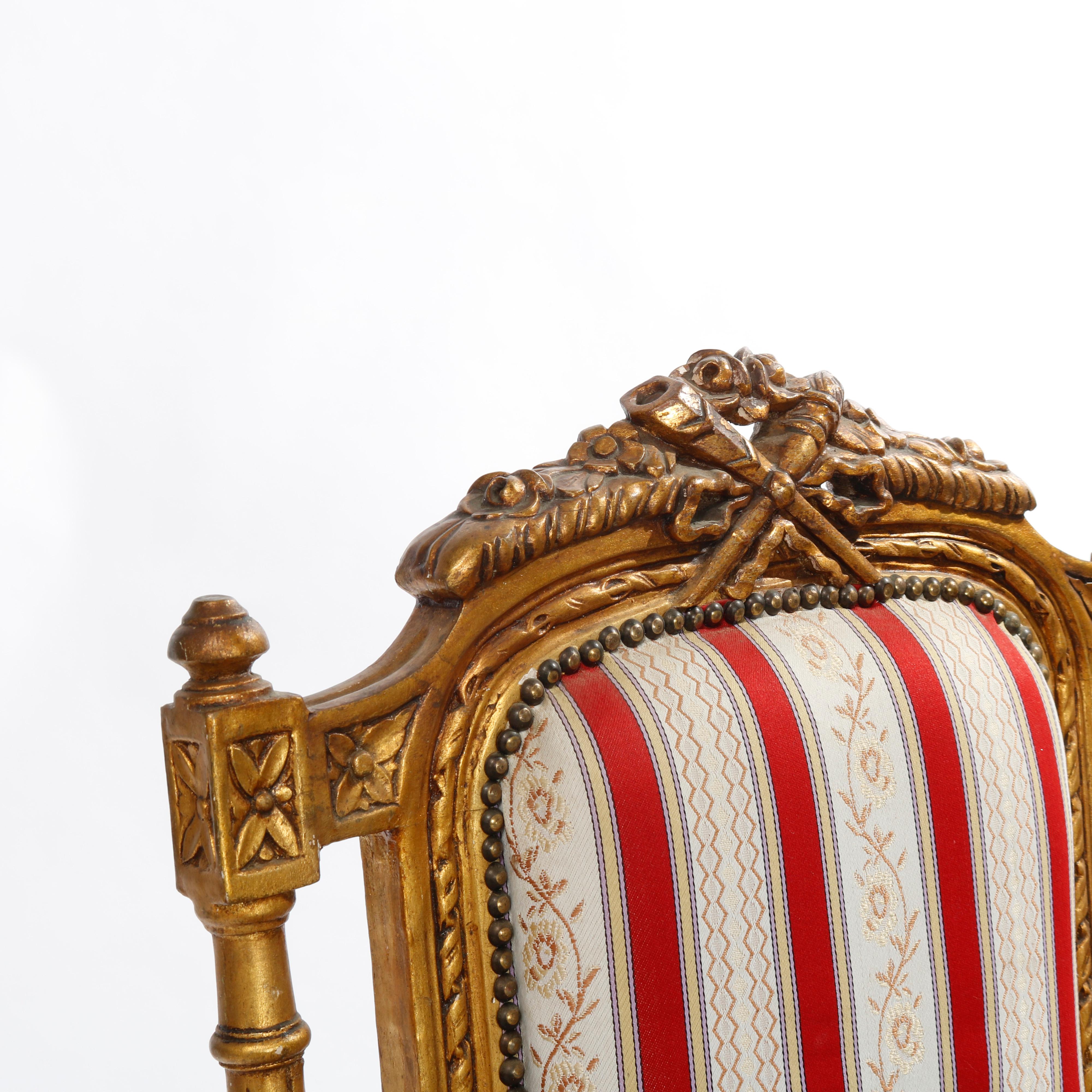French Louis XVI Style Giltwood Upholstered Armchairs, 20th C For Sale 11