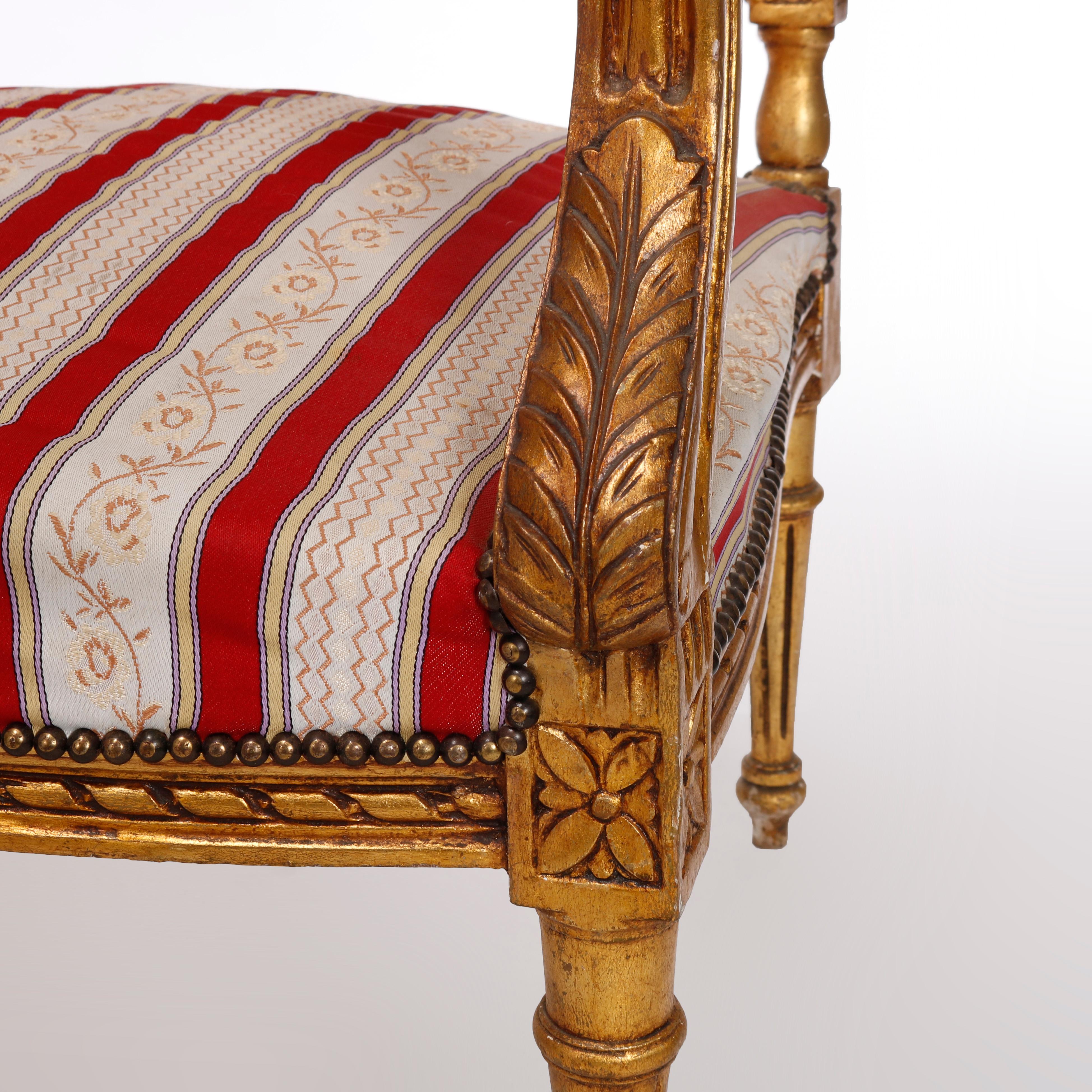 Französische gepolsterte Sessel aus vergoldetem Holz im Louis-XVI-Stil, 20. Jahrhundert (Louis XVI.) im Angebot