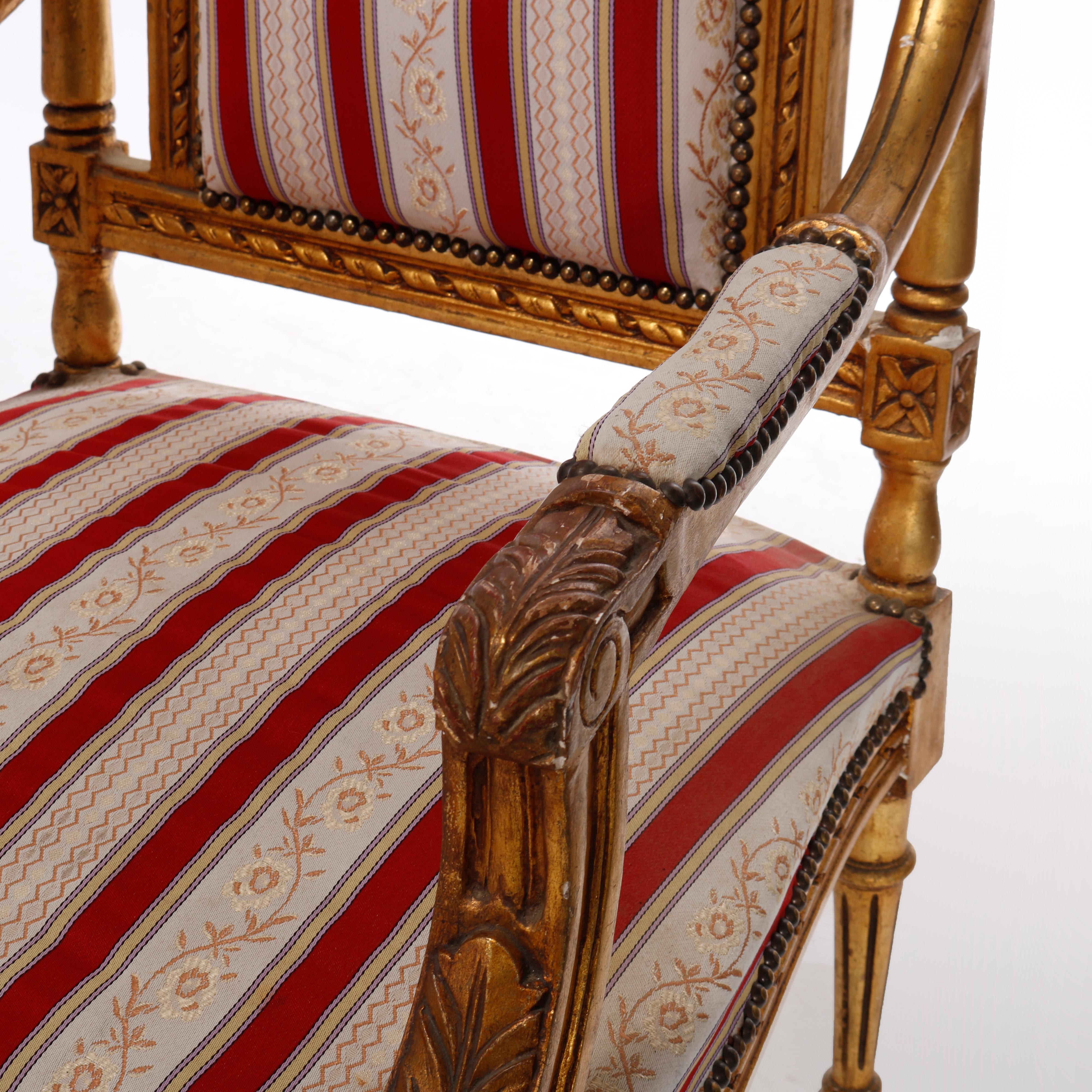 French Louis XVI Style Giltwood Upholstered Armchairs, 20th C For Sale 1