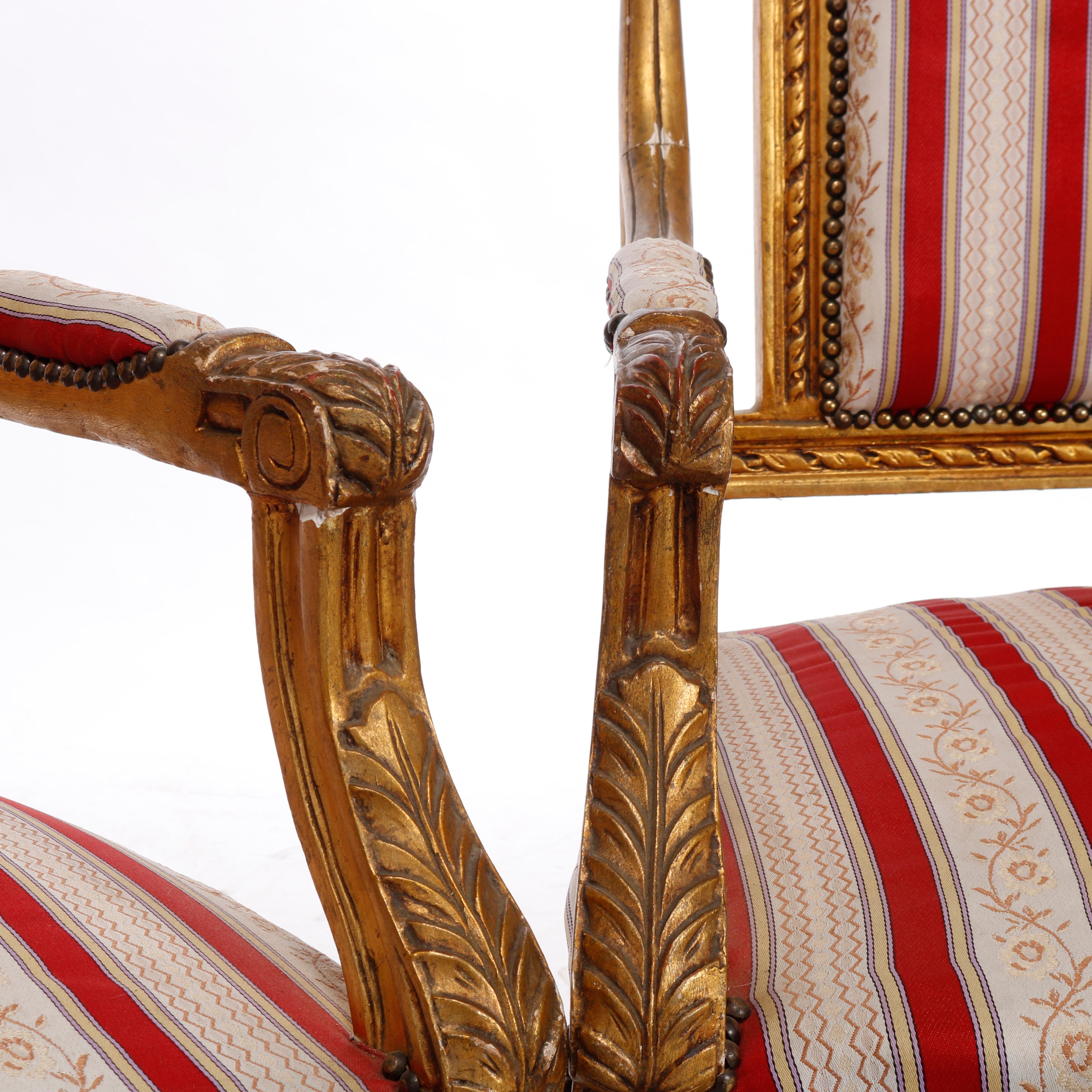 French Louis XVI Style Giltwood Upholstered Armchairs, 20th C For Sale 2