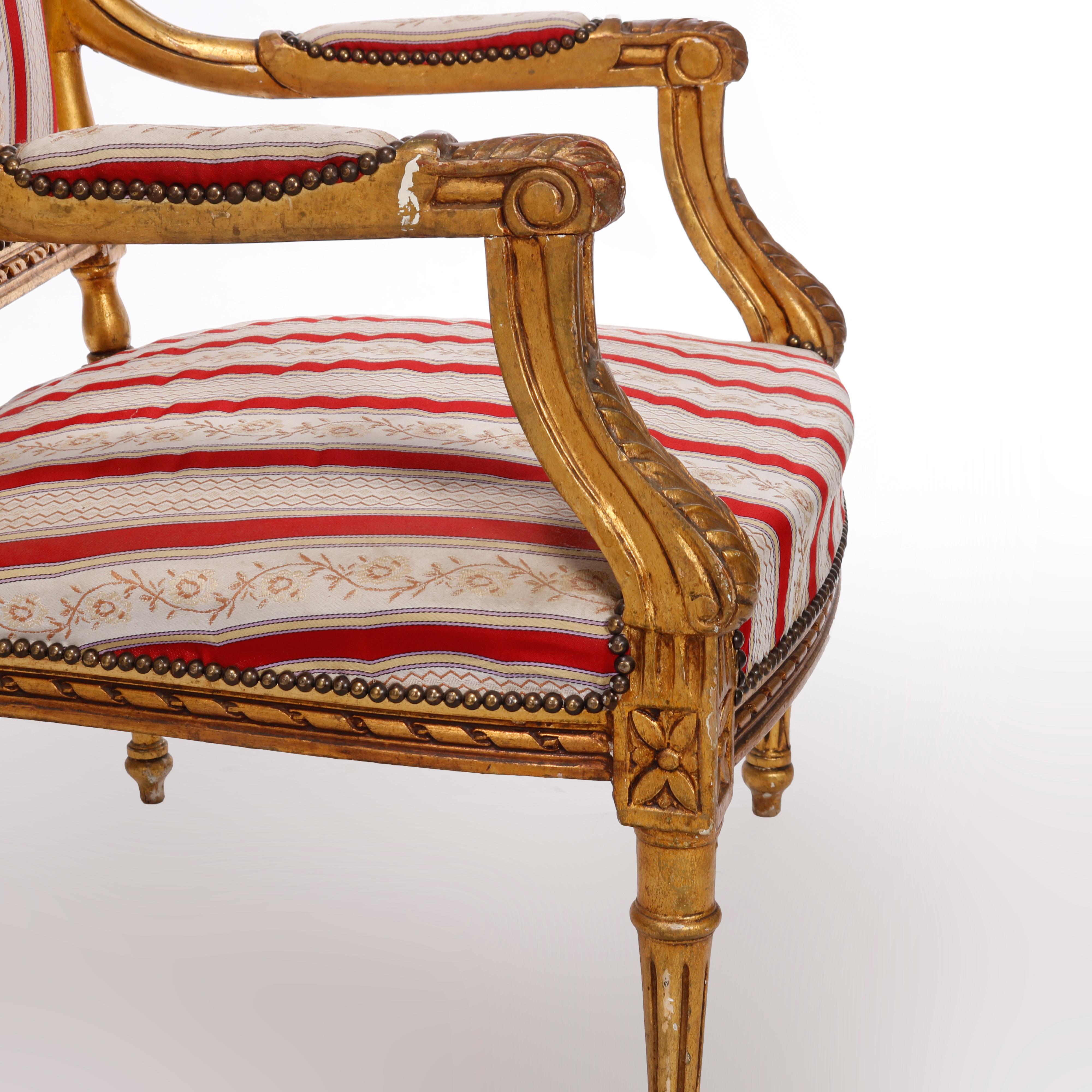 French Louis XVI Style Giltwood Upholstered Armchairs, 20th C For Sale 3