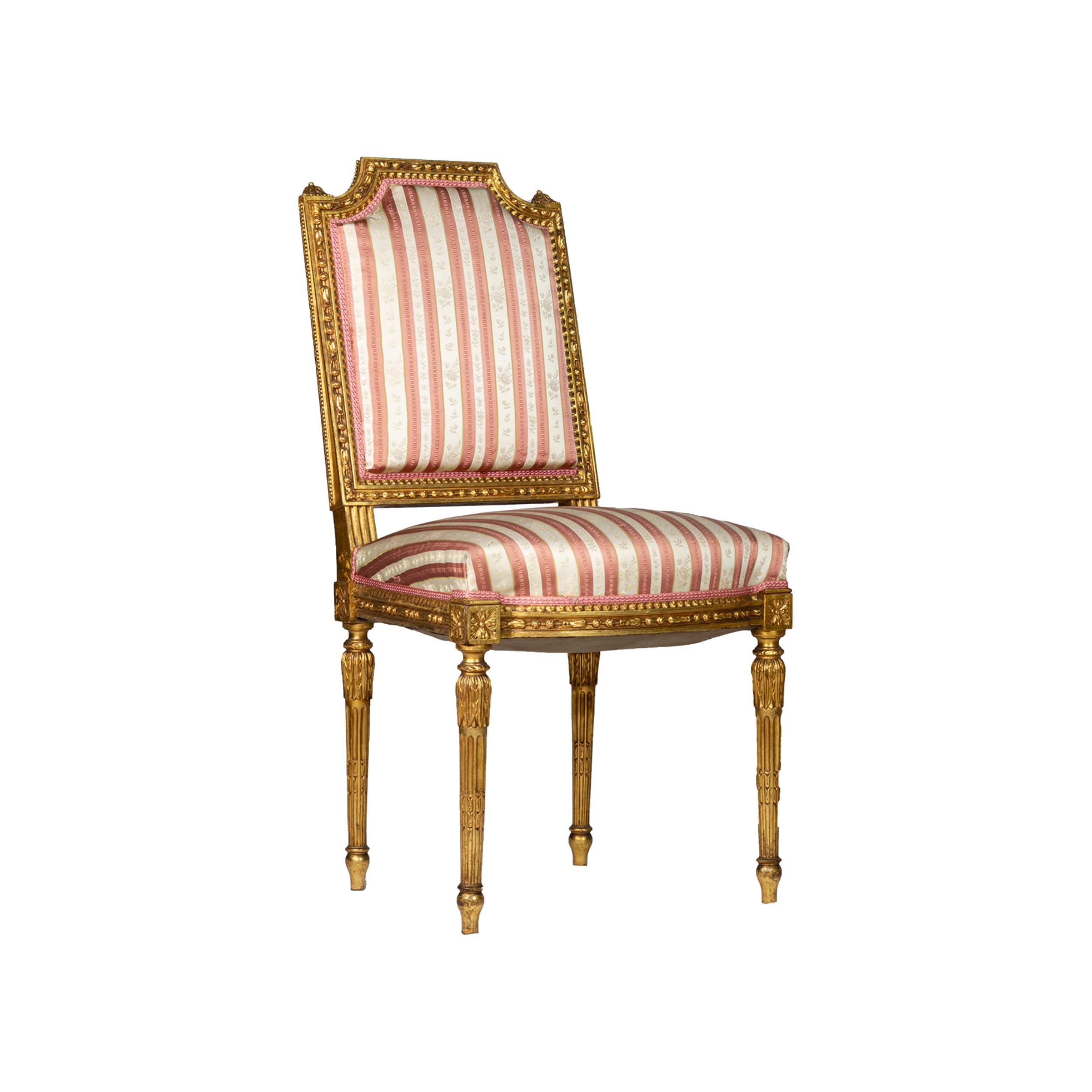 Hand-Carved French Louis XVI Style Giltwood Upholstered Armchairs, 20th Century For Sale