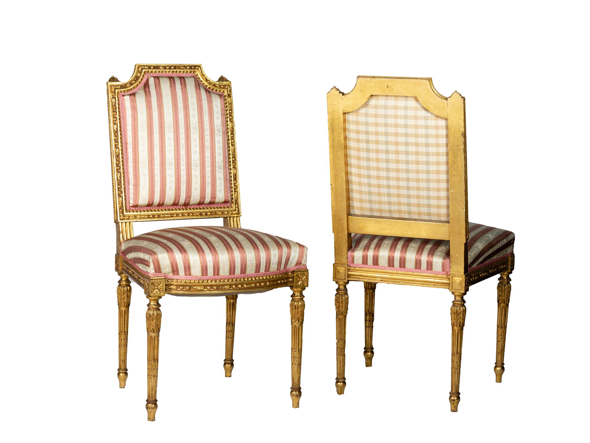 Französische gepolsterte Sessel aus vergoldetem Holz im Louis-XVI.-Stil, 20. Jahrhundert im Angebot 1