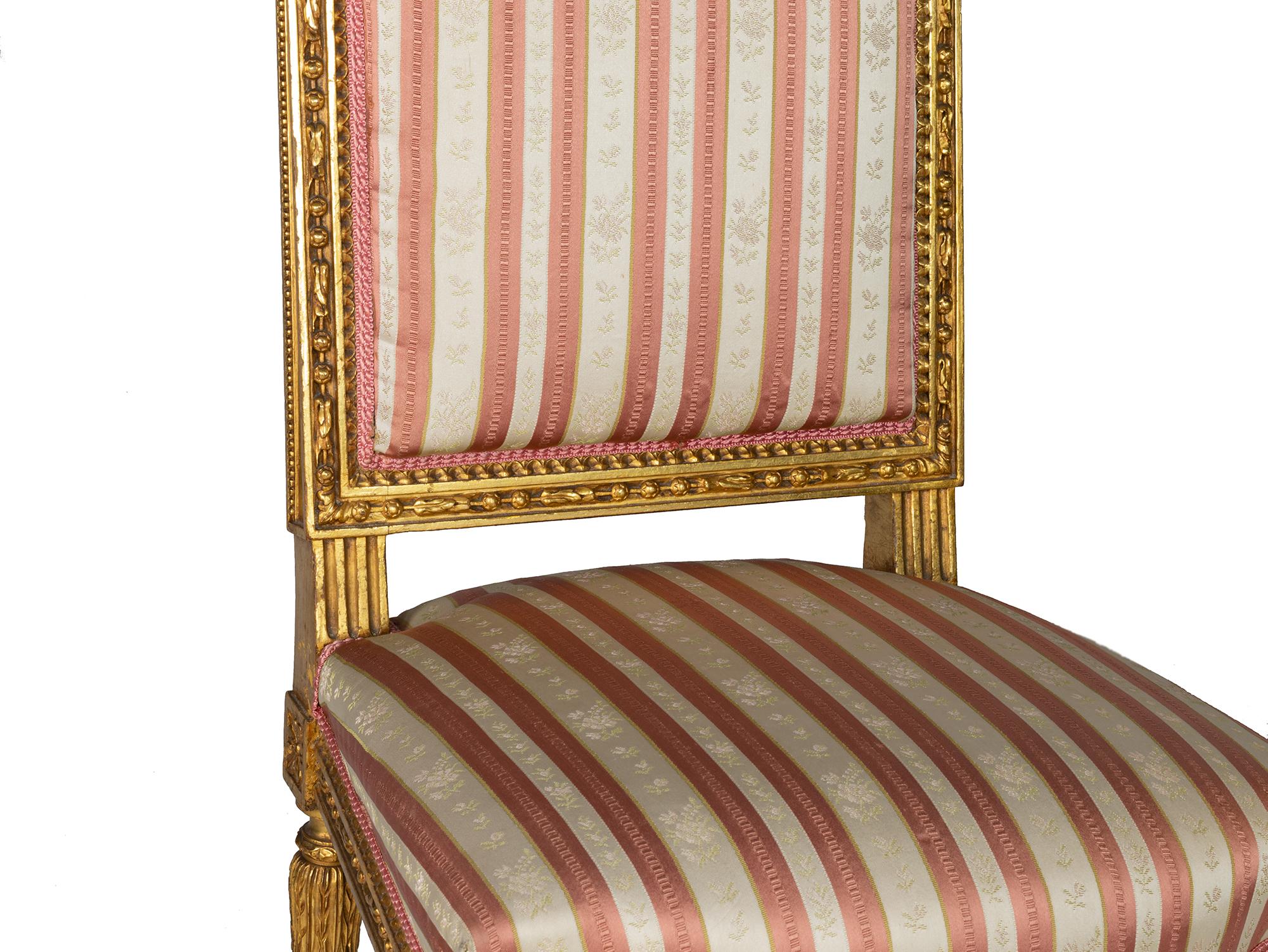 French Louis XVI Style Giltwood Upholstered Armchairs, 20th Century For Sale 3