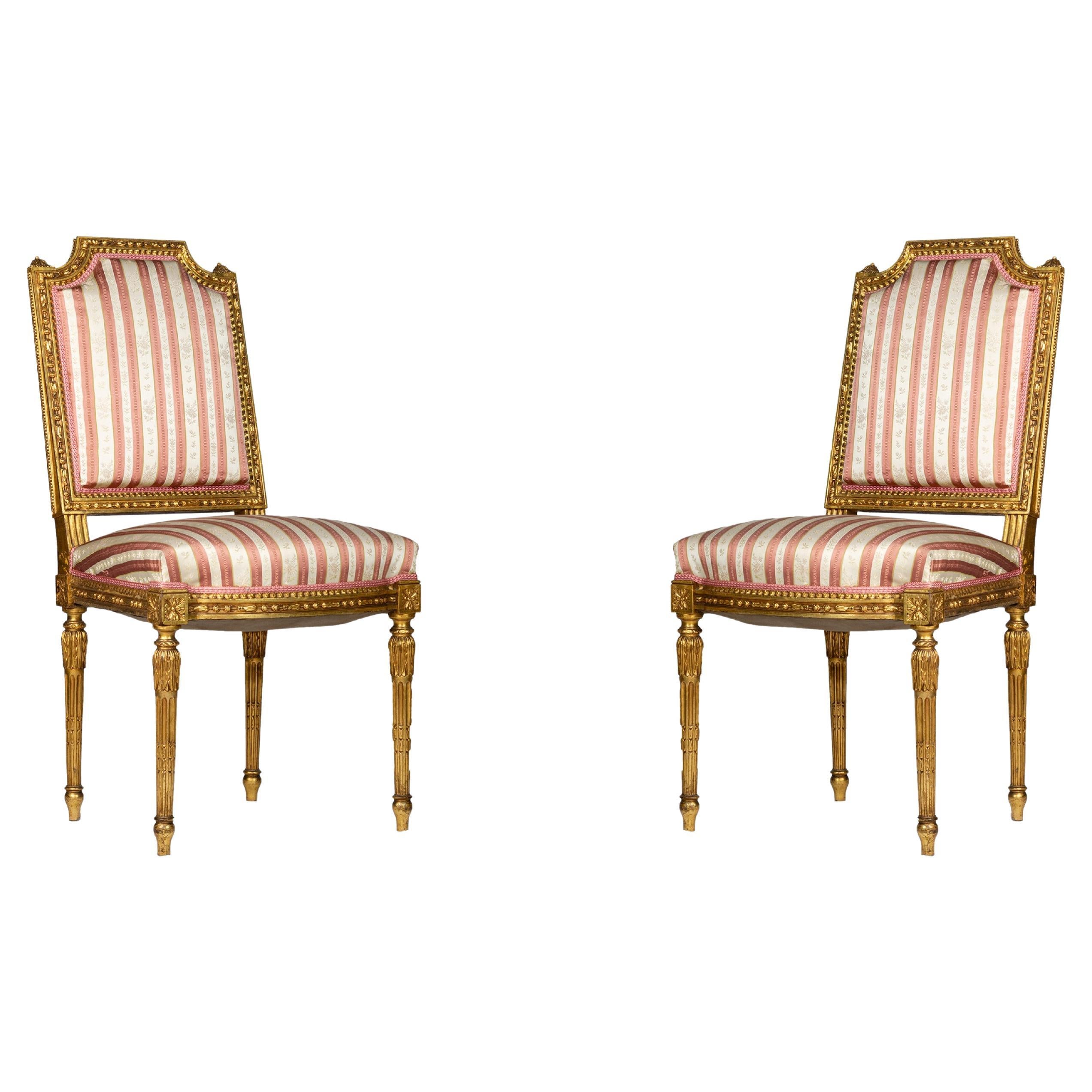 French Louis XVI Style Giltwood Upholstered Armchairs, 20th Century For Sale