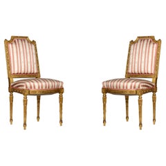 French Louis XVI Style Giltwood Upholstered Armchairs, 20th Century