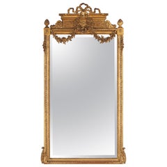 French Louis XVI Style Gold Leaf Beveled Mirror, circa 1930s