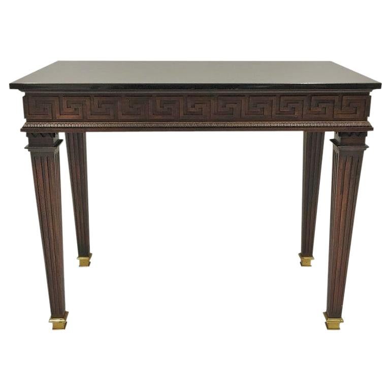 French Louis XVI Style Granite Top Greek Key Center/Console Table For Sale