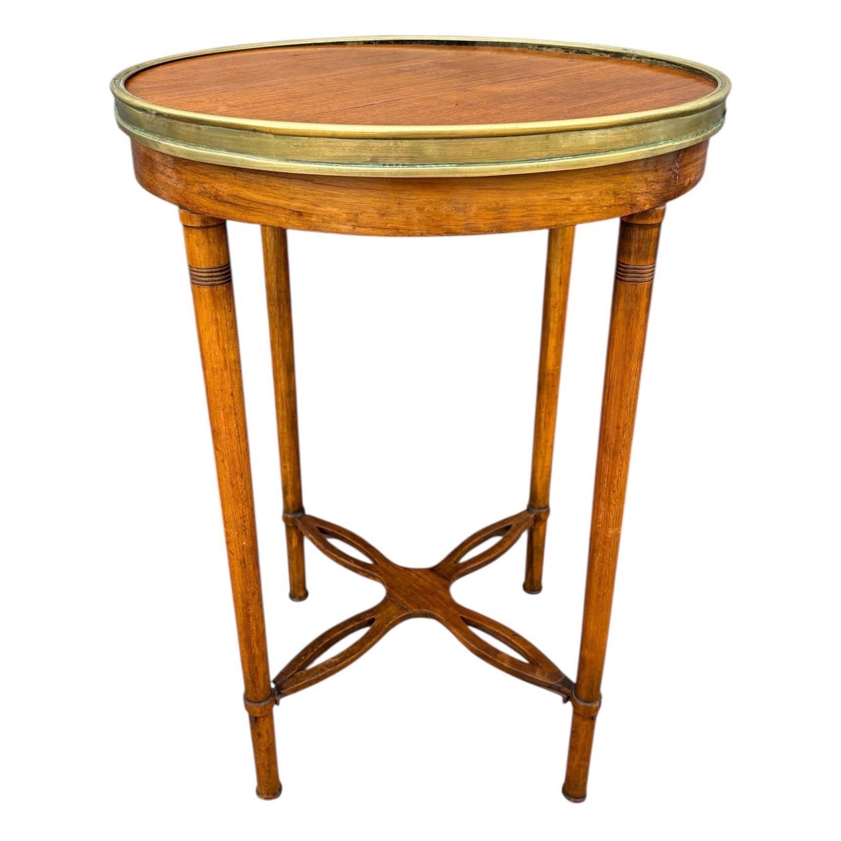 French Louis XVI Style Gueridon Table with Brass Gallery, 1930s For Sale