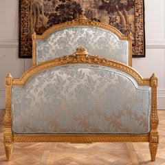 French Louis XVI Style Hand-Carved Giltwood Bed - Fontainebleau (US King Size))