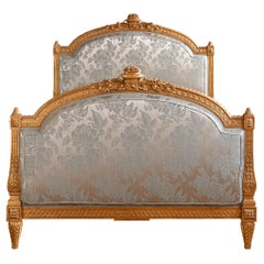 French Louis XVI Style Hand-Carved Giltwood Bed - Fontainebleau (US King Size))