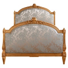 French Louis XVI Style Hand-Carved Giltwood Bed - Fontainebleau (US Queen Size)