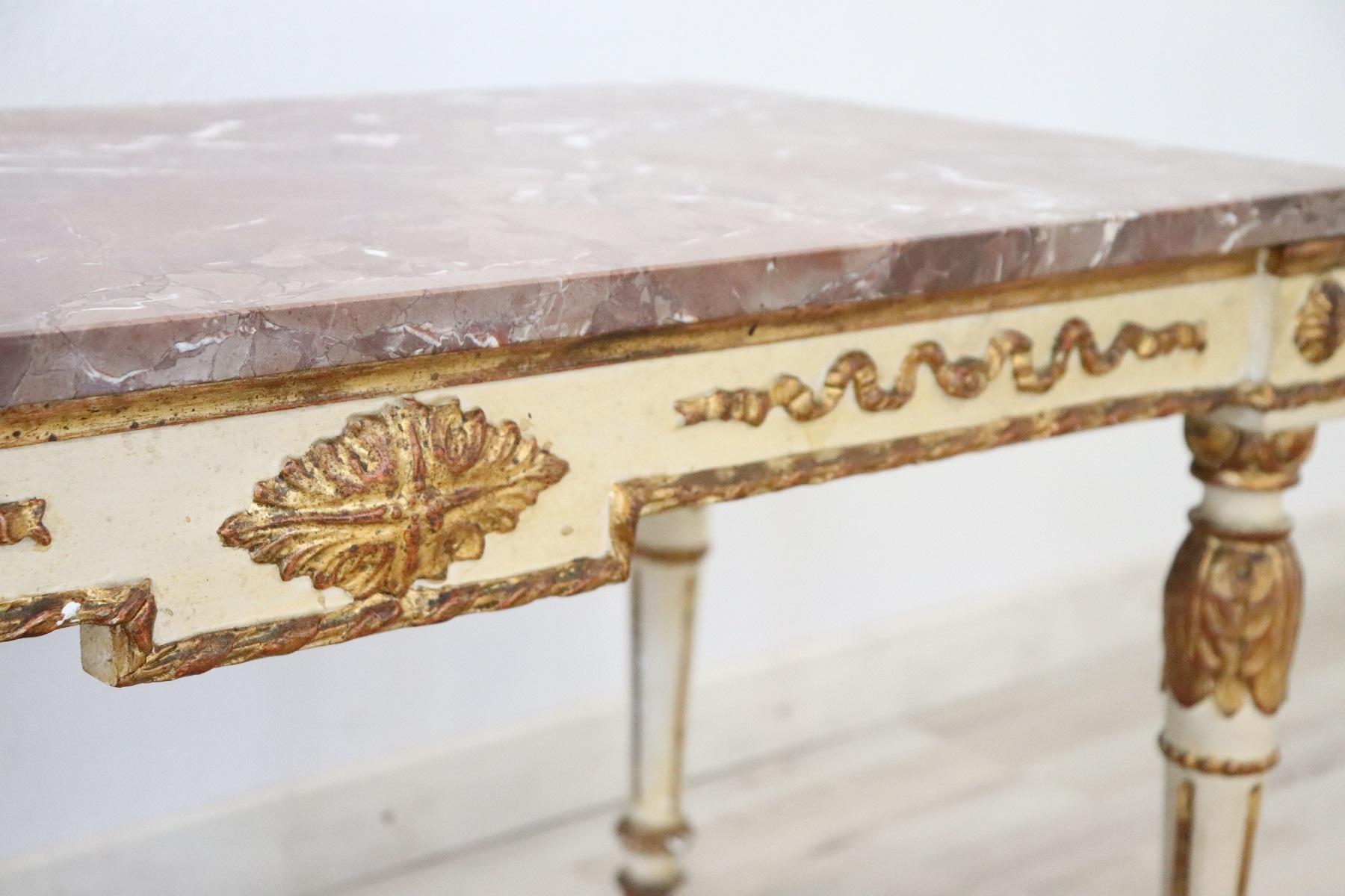Mid-20th Century French Louis XVI Style in Lacquered Giltwood Coffee Table with Marble Top