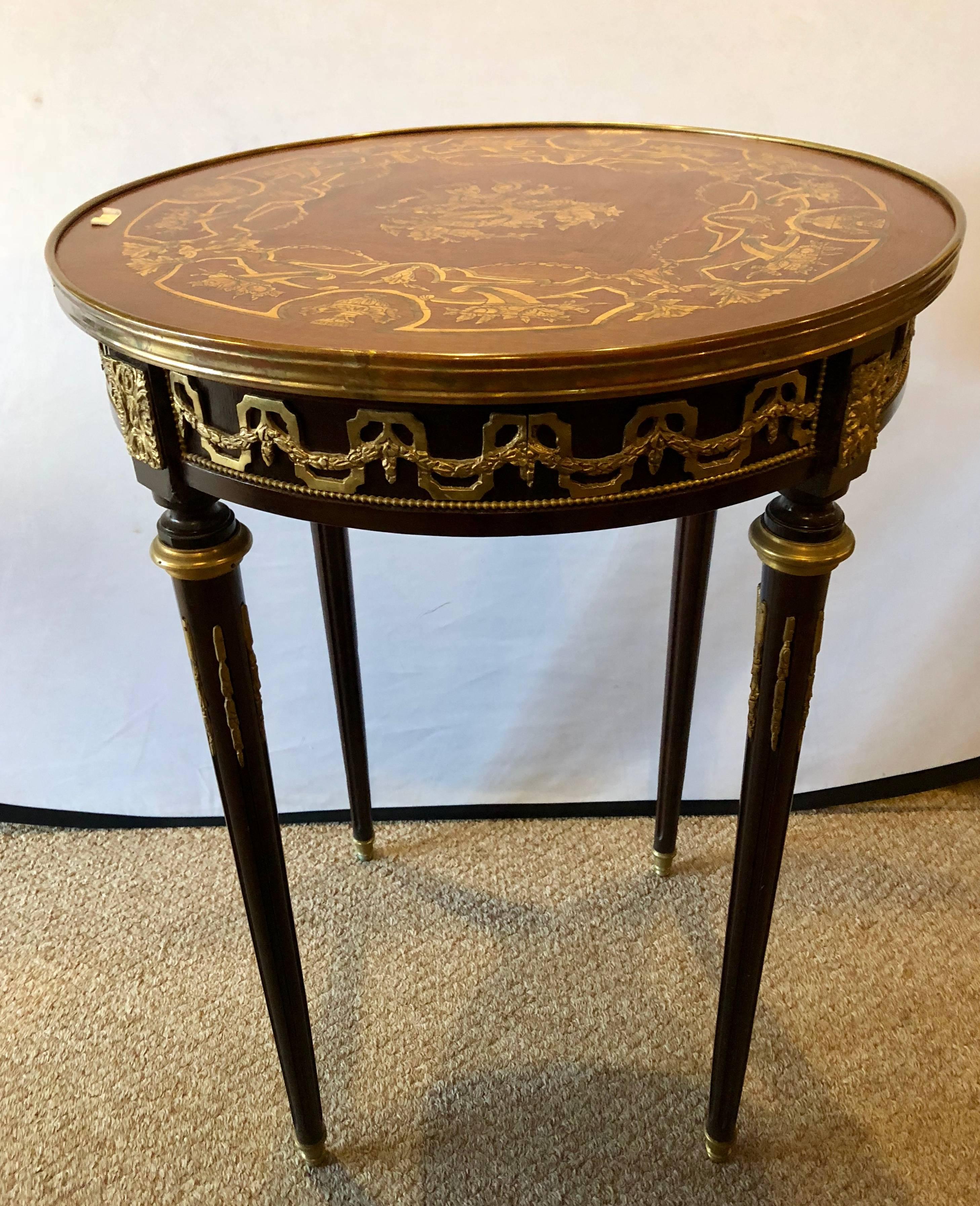 French Louis XVI Style Inlaid Bouilliote / Lamp / Center or End Table 6