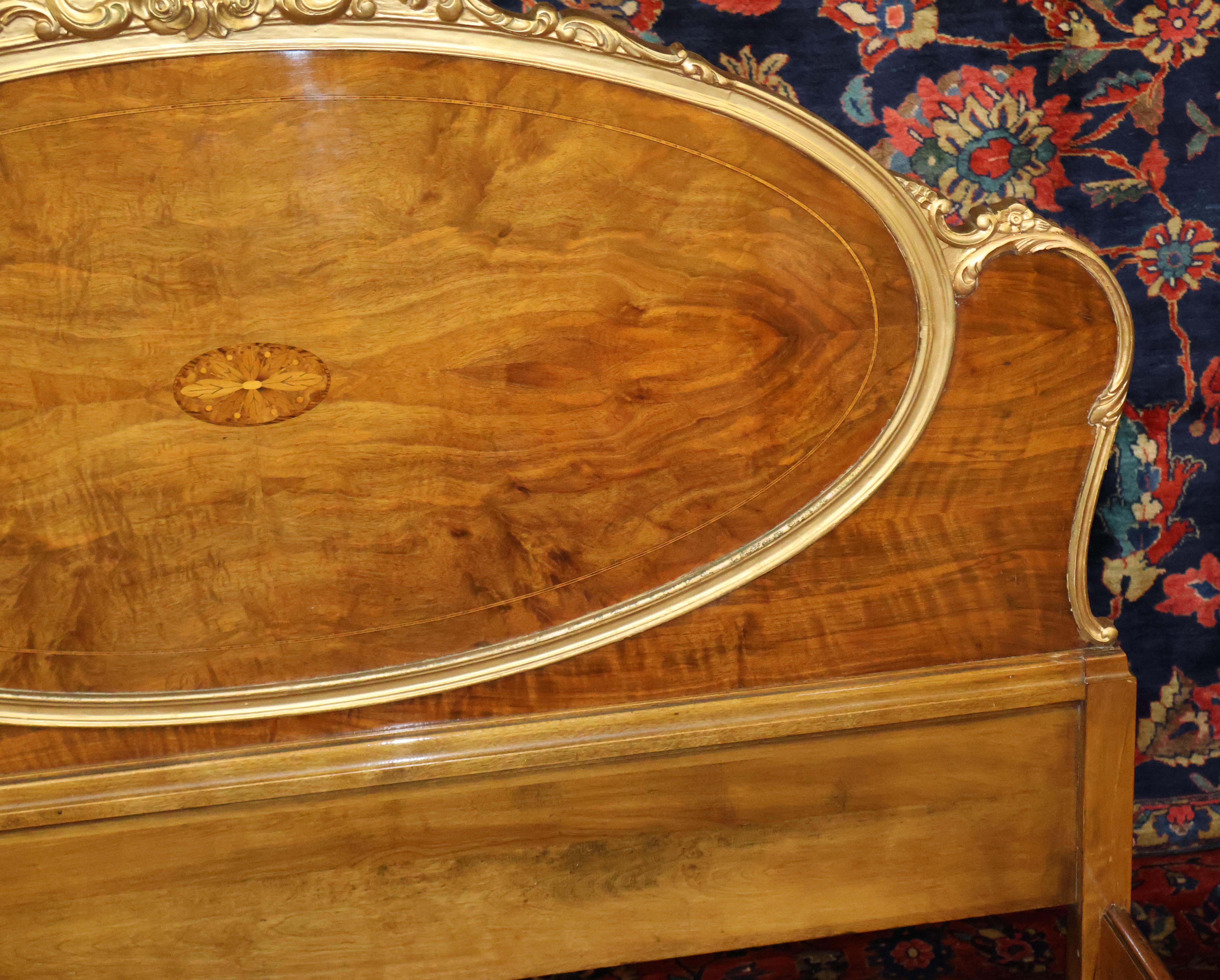 French Louis XVI Style Inlaid Burled Wood Peacock Carved Full Bed For Sale 7