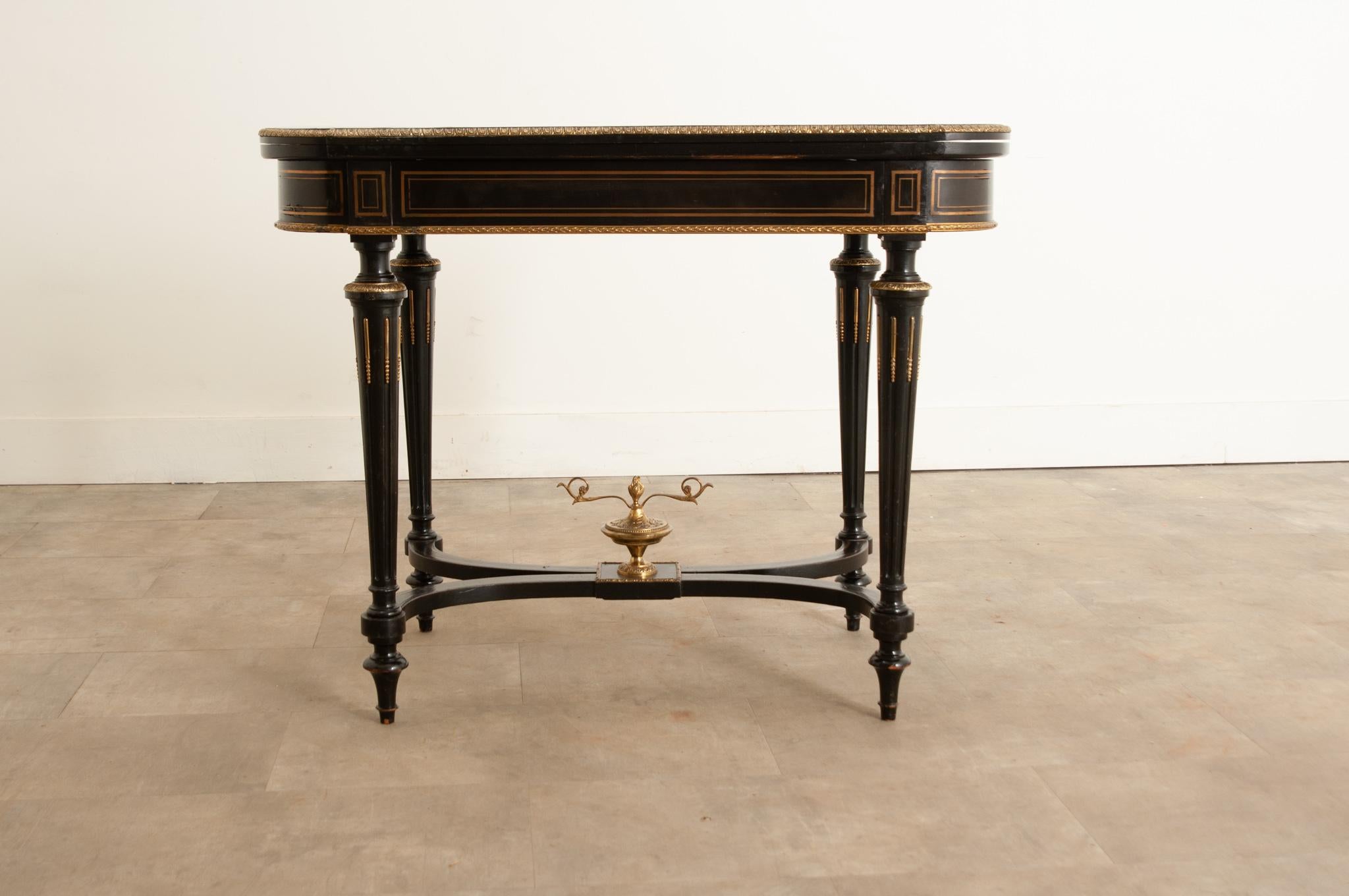French Louis XVI Style Inlay & Ebonized Game Table For Sale 12