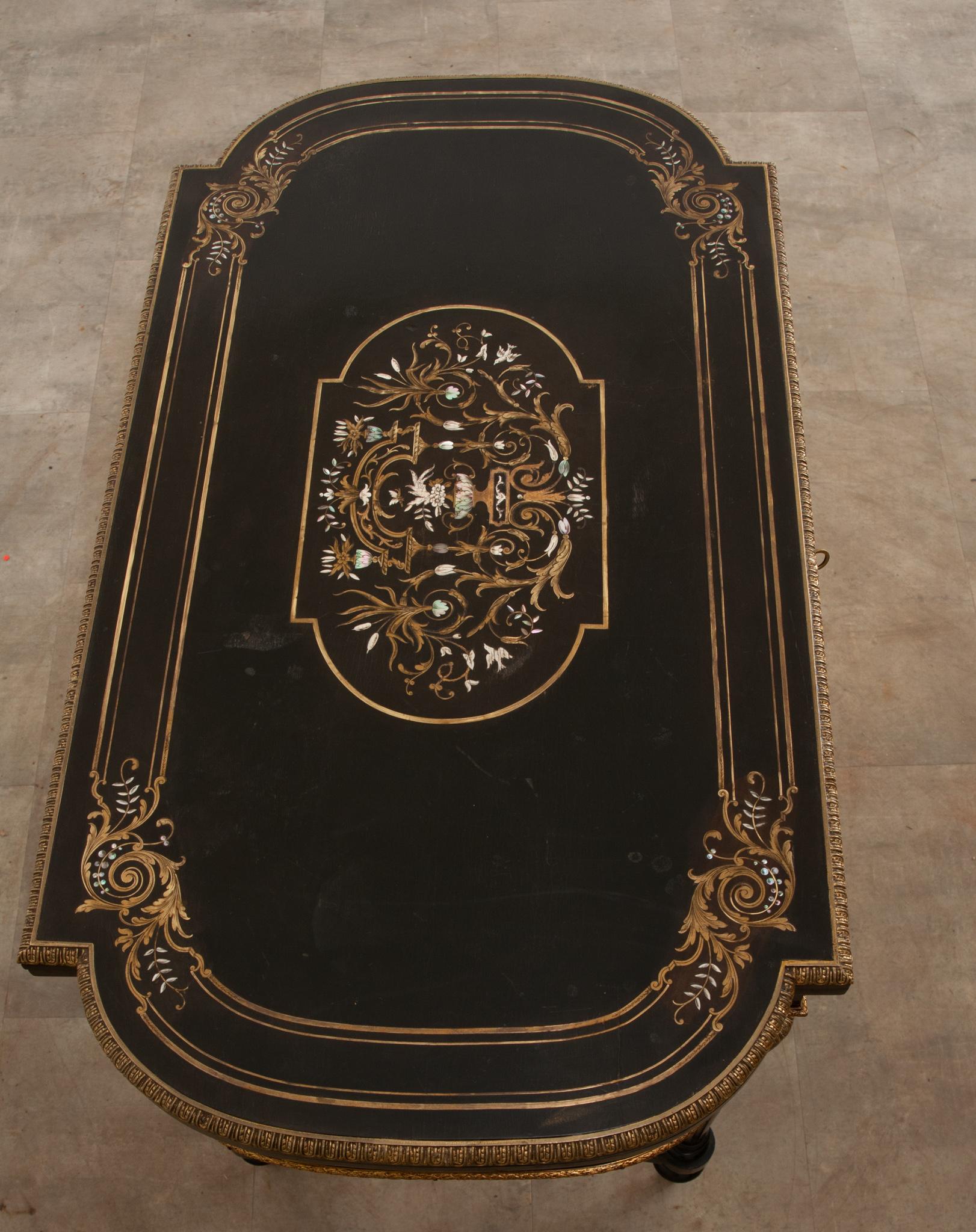 19th Century French Louis XVI Style Inlay & Ebonized Game Table For Sale