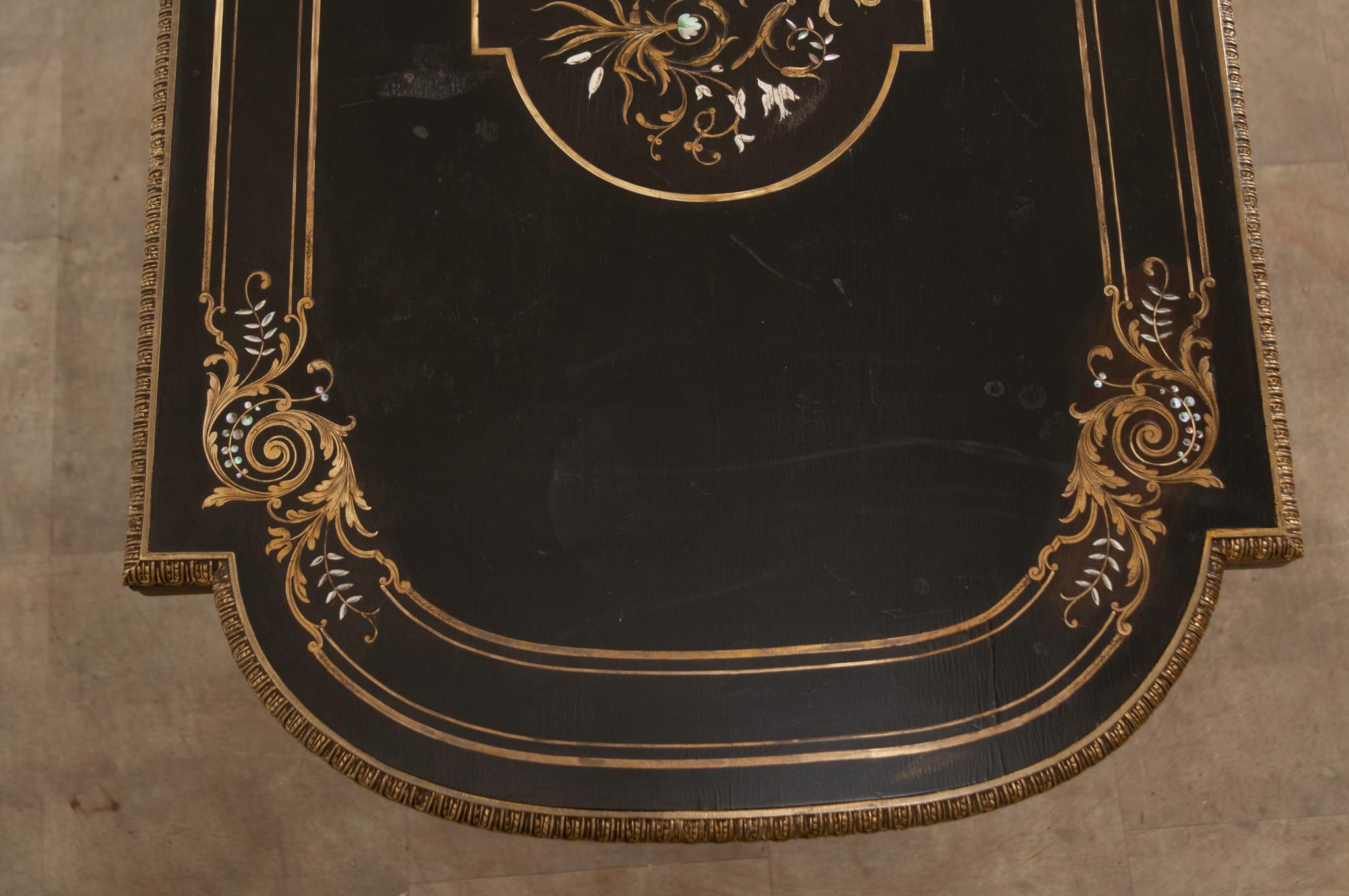 Brass French Louis XVI Style Inlay & Ebonized Game Table For Sale
