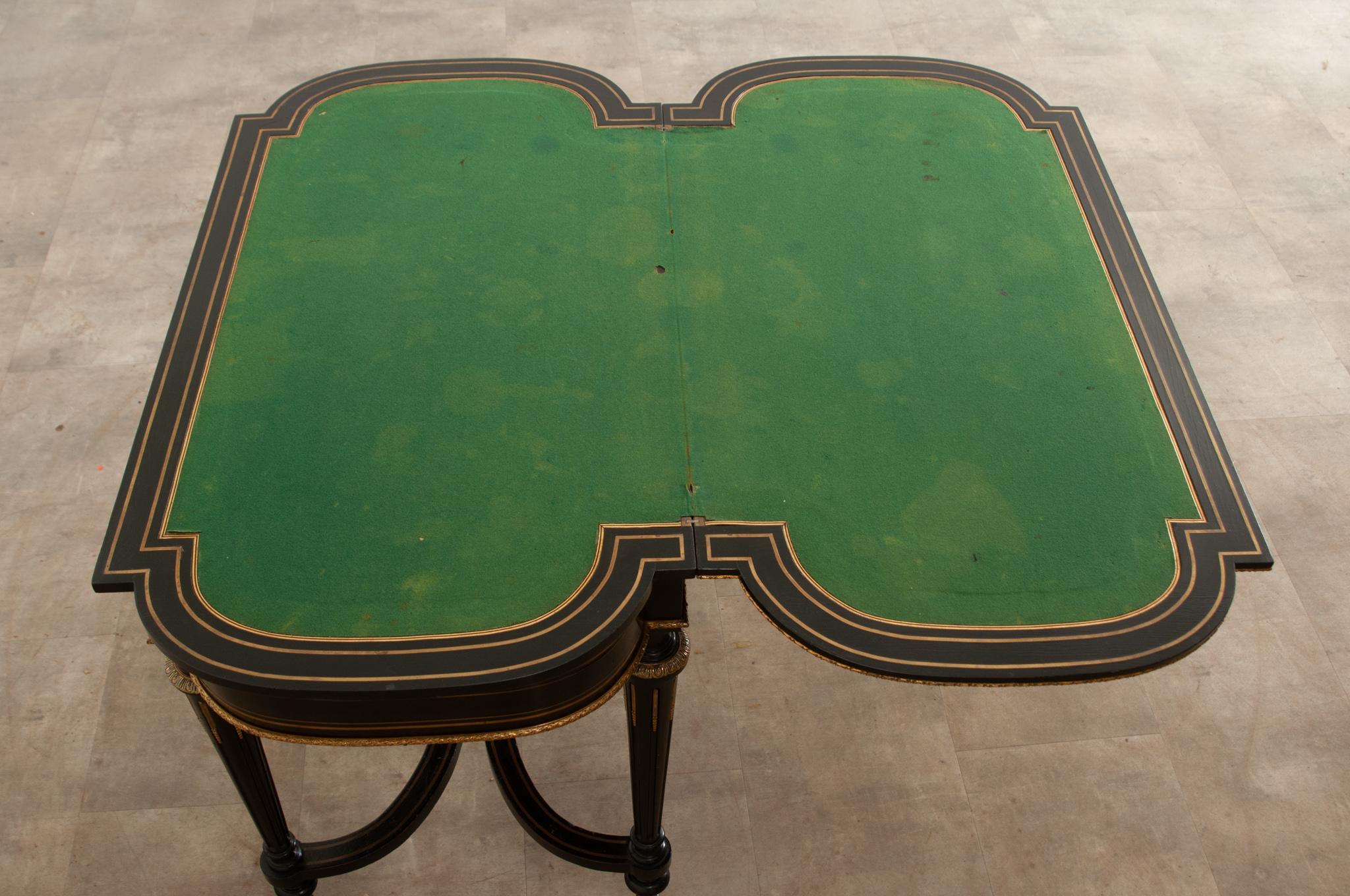 French Louis XVI Style Inlay & Ebonized Game Table For Sale 1