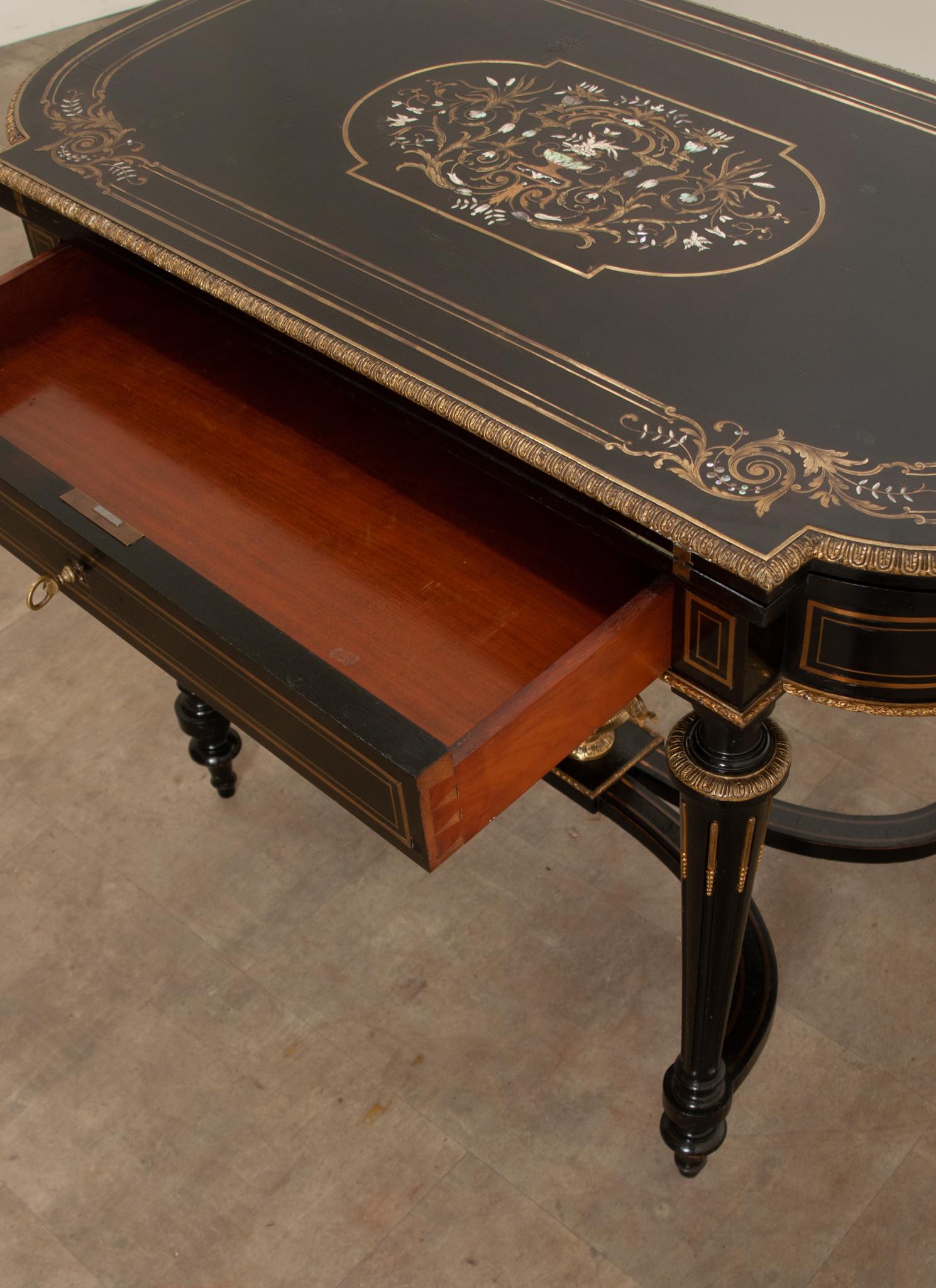 French Louis XVI Style Inlay & Ebonized Game Table For Sale 2