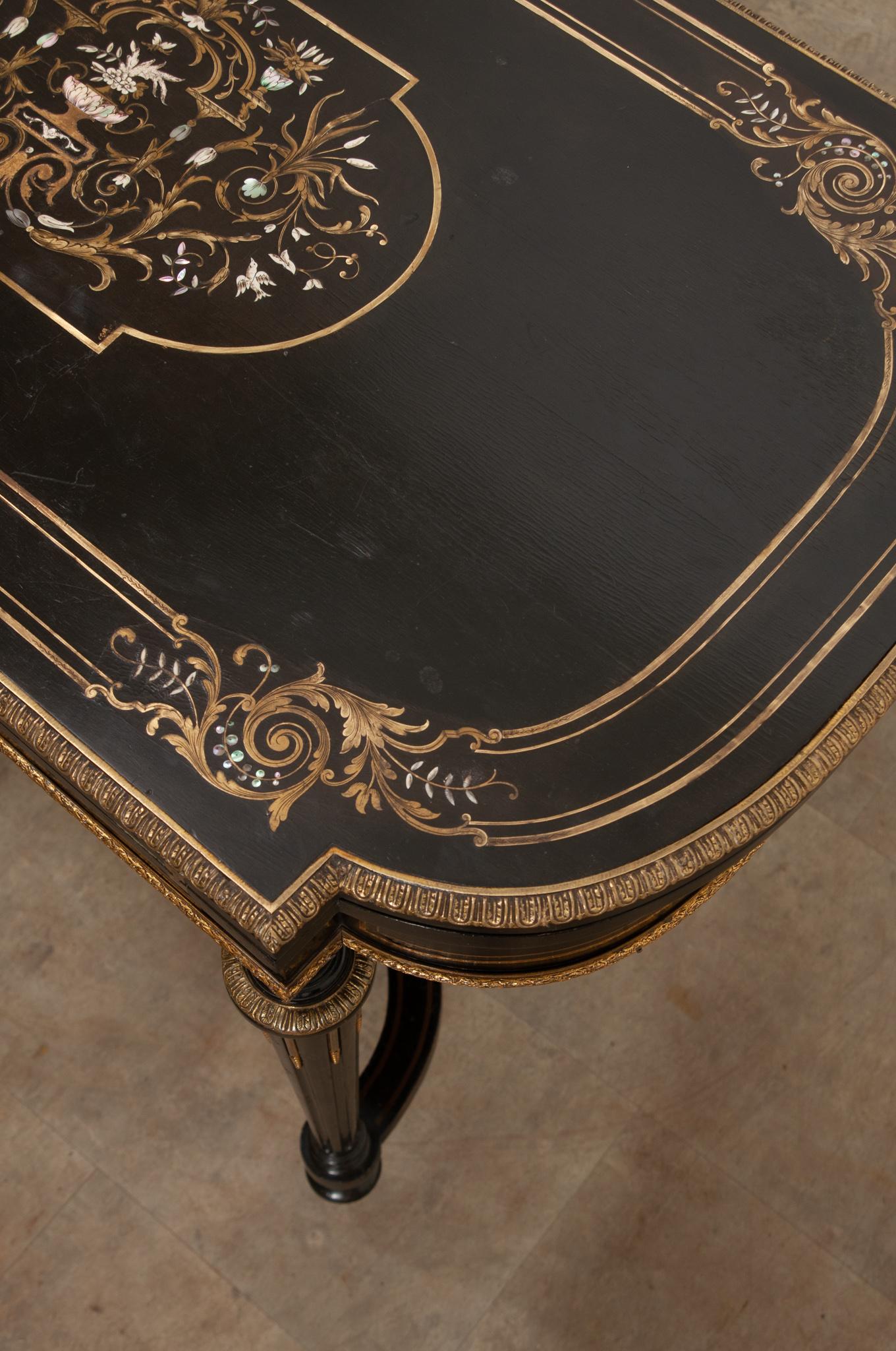 French Louis XVI Style Inlay & Ebonized Game Table For Sale 3