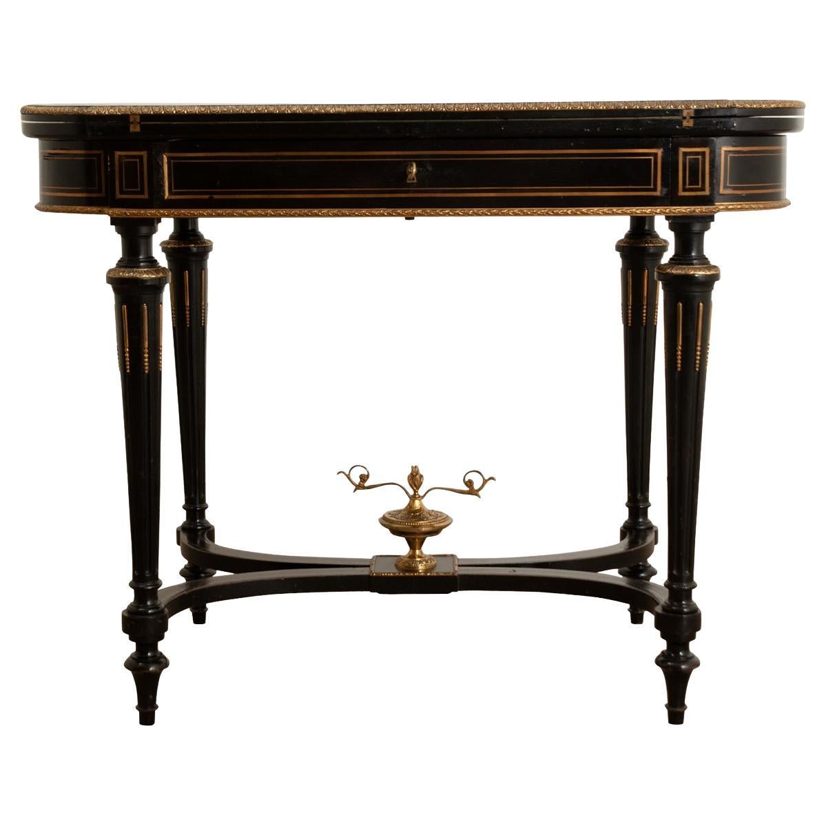 French Louis XVI Style Inlay & Ebonized Game Table For Sale