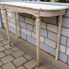 French Louis XVI Style Italian Marble Top Console Table With Gustavian Finish