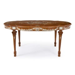 French Louis XVI Style Ivory Inlaid Birchwood Antique Centre Table