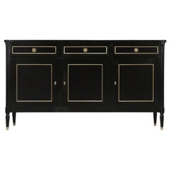 French Louis XVI Style Jansen Inspired Ebonized Buffet in Restored Condition