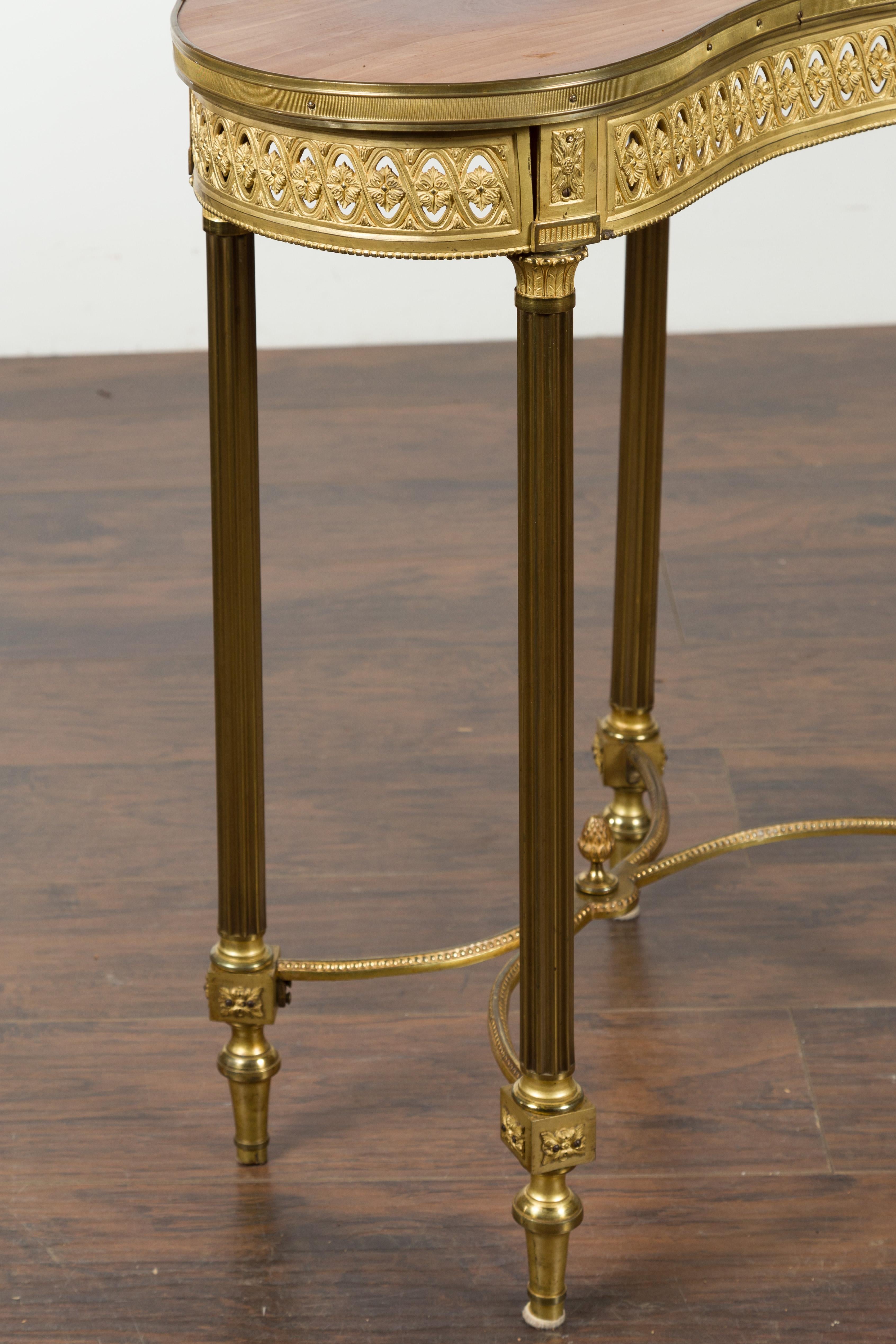 French Louis XVI Style Kidney Gilt Bronze Accent Table with Palmiform Columns 6