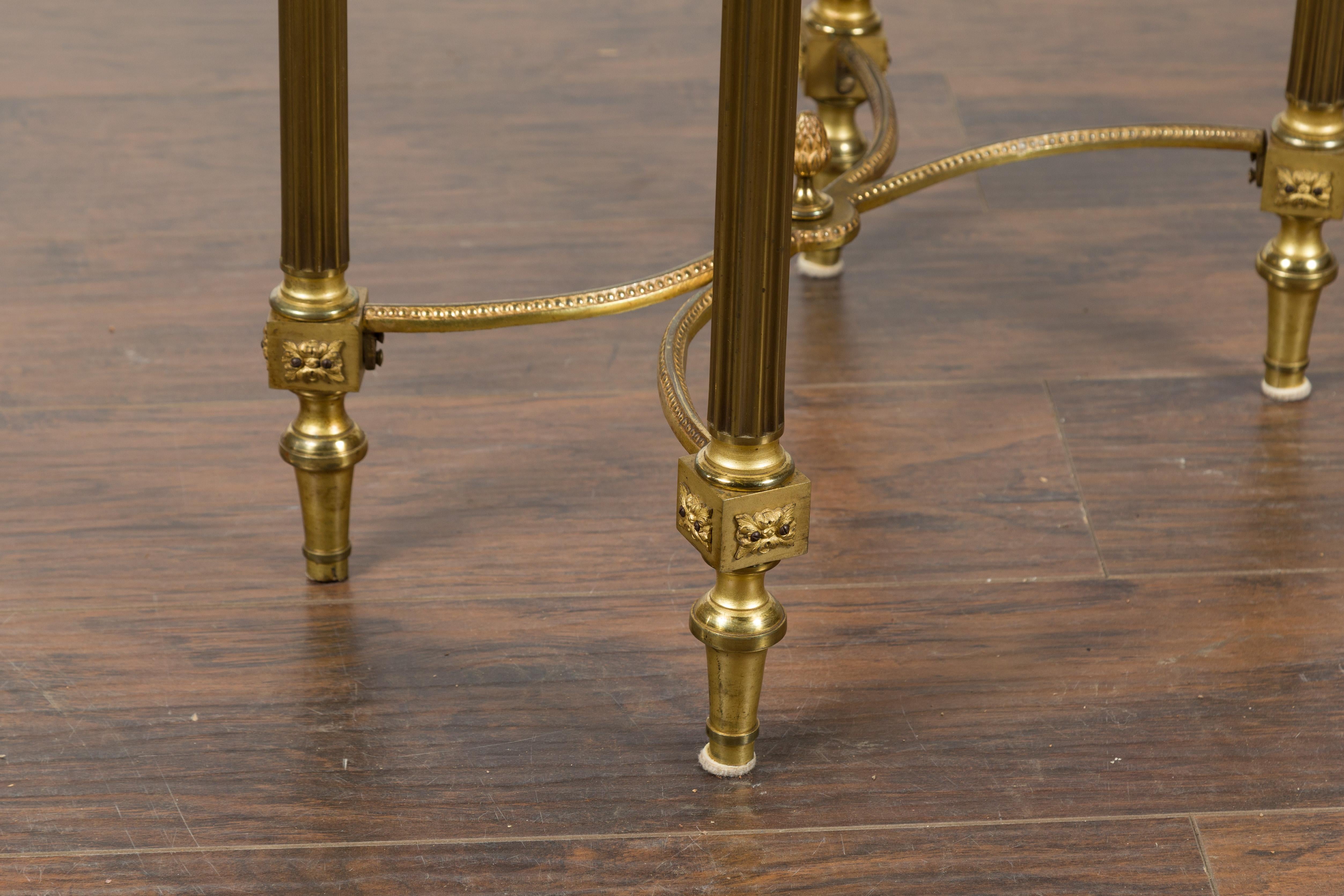 French Louis XVI Style Kidney Gilt Bronze Accent Table with Palmiform Columns 7