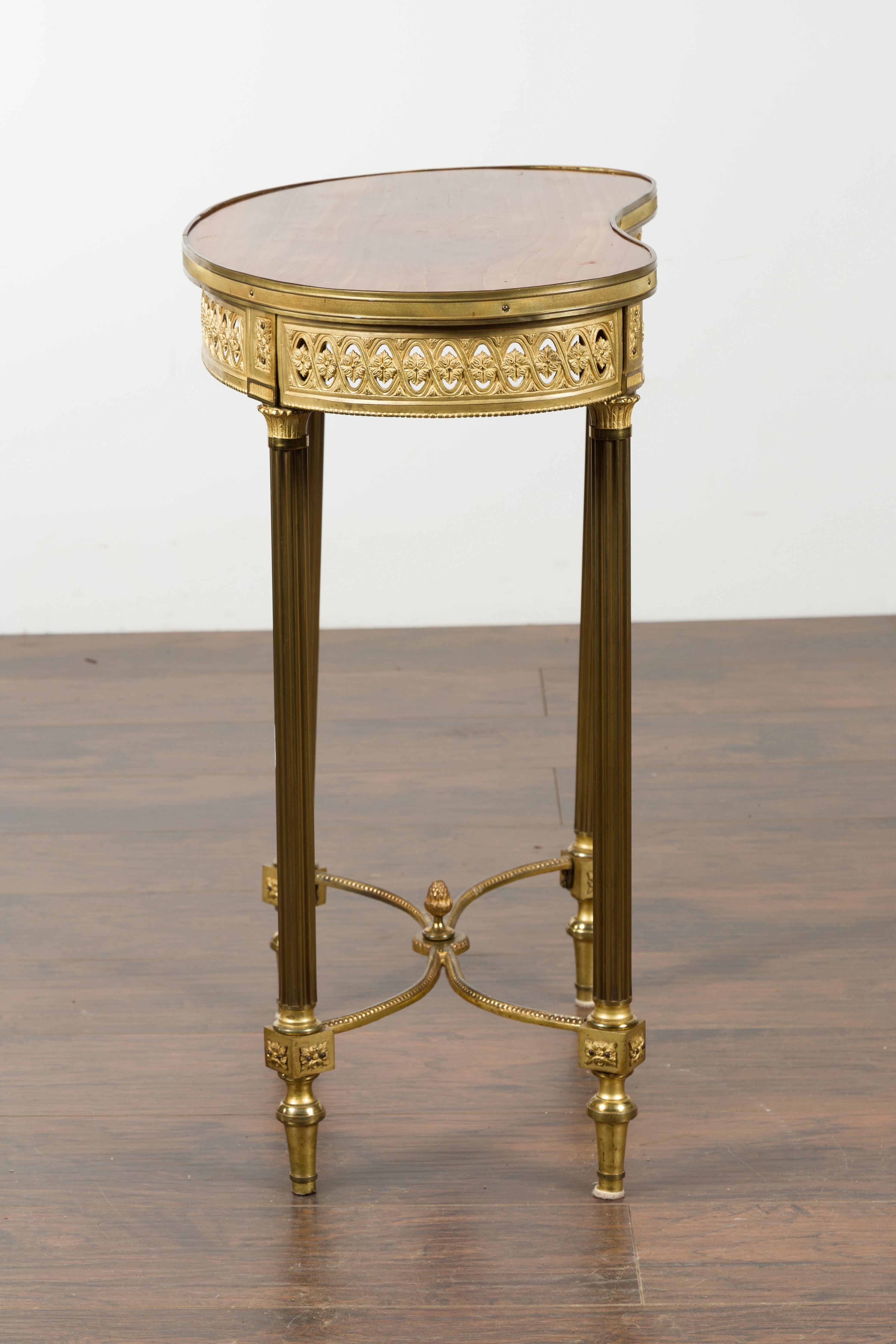 French Louis XVI Style Kidney Gilt Bronze Accent Table with Palmiform Columns 8