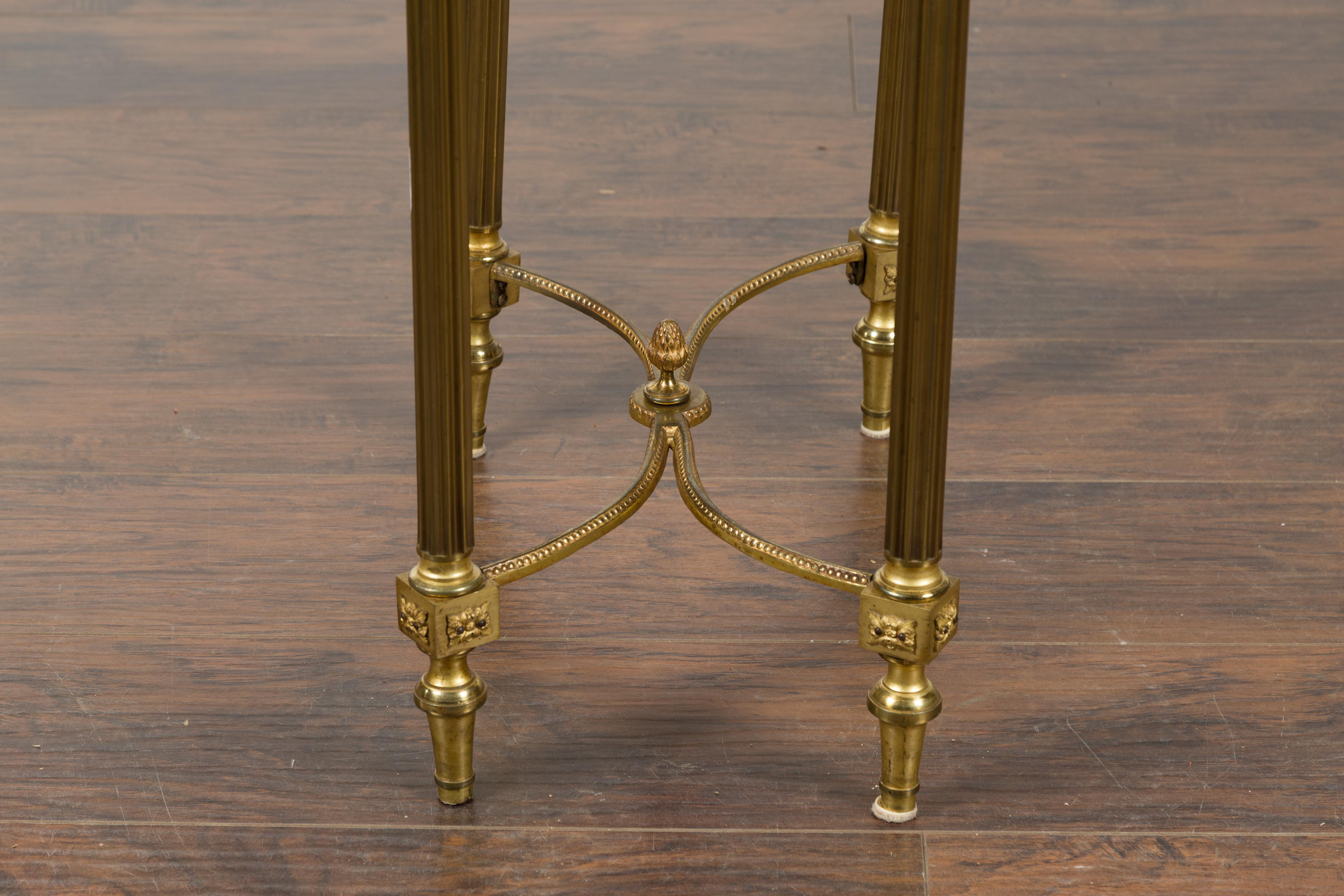 French Louis XVI Style Kidney Gilt Bronze Accent Table with Palmiform Columns 9