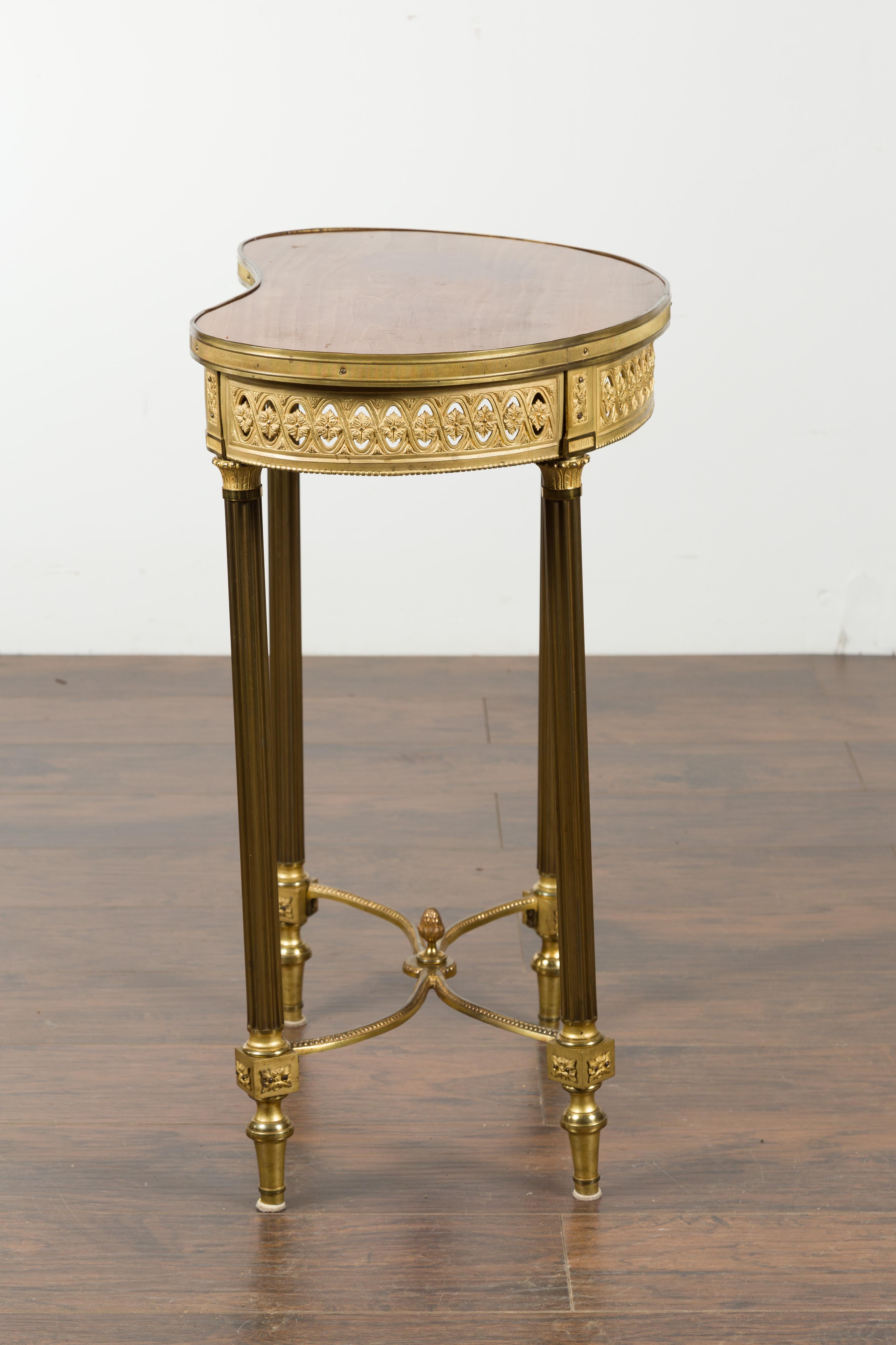 French Louis XVI Style Kidney Gilt Bronze Accent Table with Palmiform Columns 12