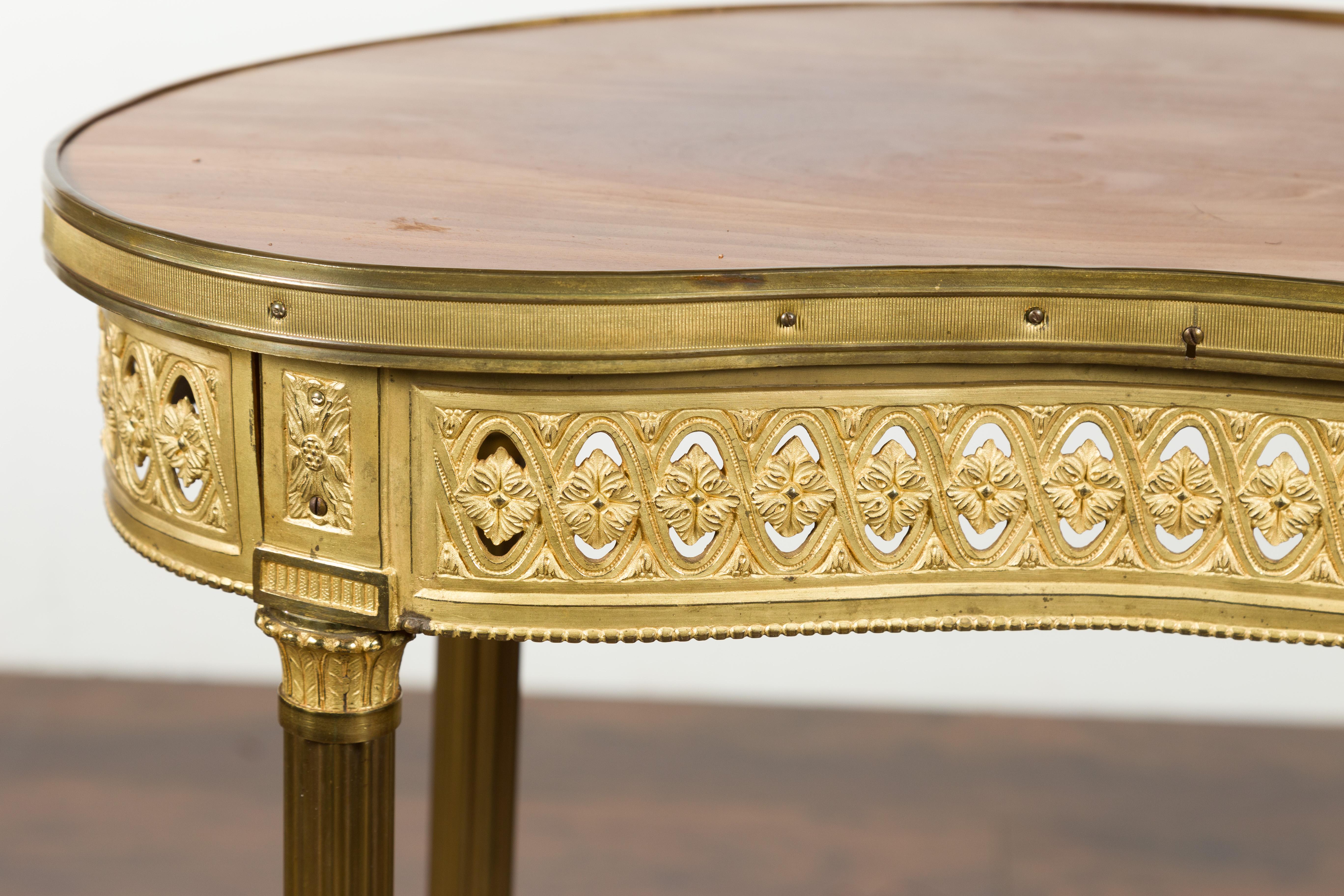 French Louis XVI Style Kidney Gilt Bronze Accent Table with Palmiform Columns 2