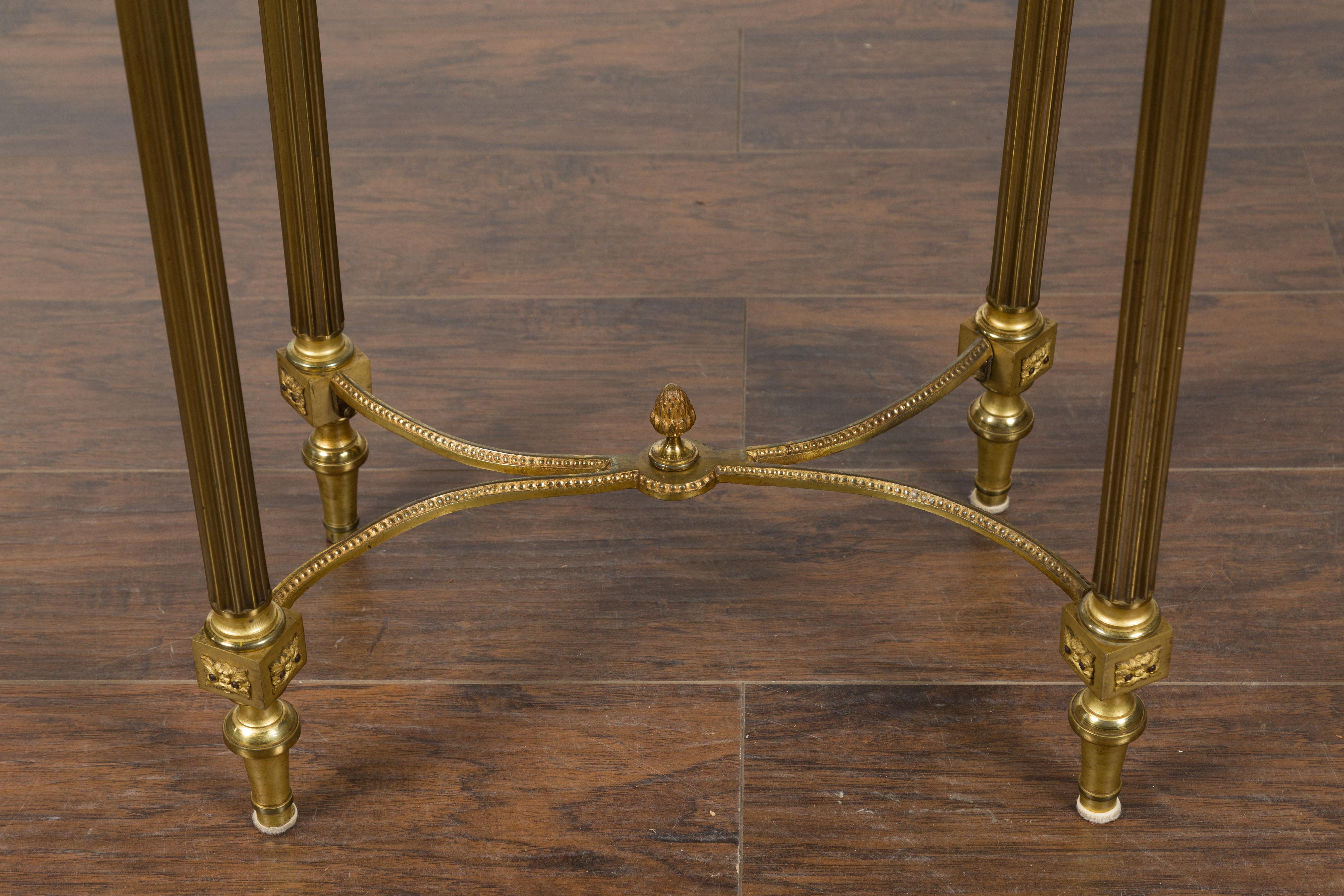 French Louis XVI Style Kidney Gilt Bronze Accent Table with Palmiform Columns 4