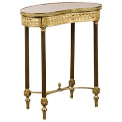 French Louis XVI Style Kidney Gilt Bronze Accent Table with Palmiform Columns