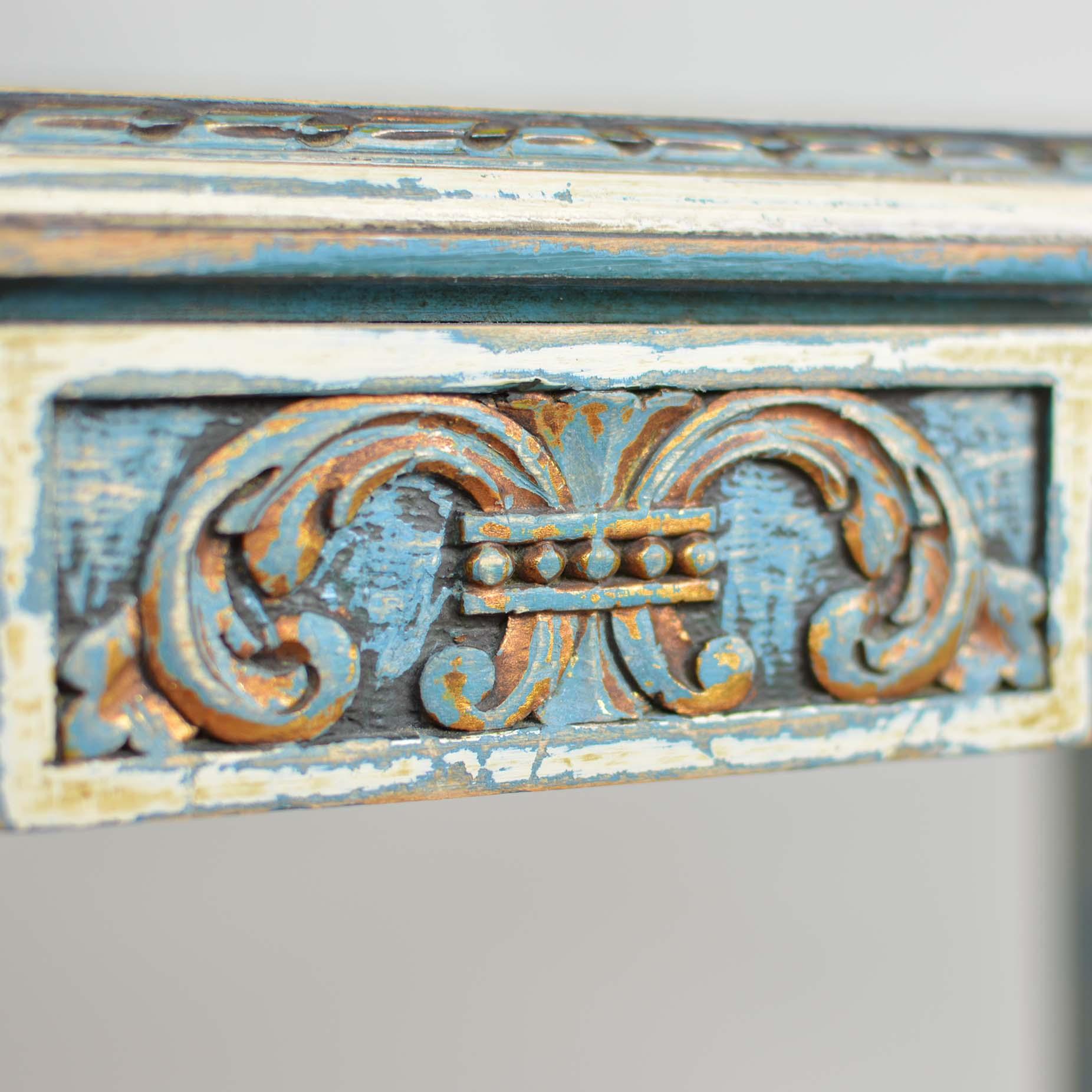 French Louis XVI Style Kidney Shape Vanity or Window Bench French Blue Accents 2