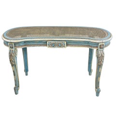 French Louis XVI Style Kidney Shape Vanity or Window Bench French Blue Accents